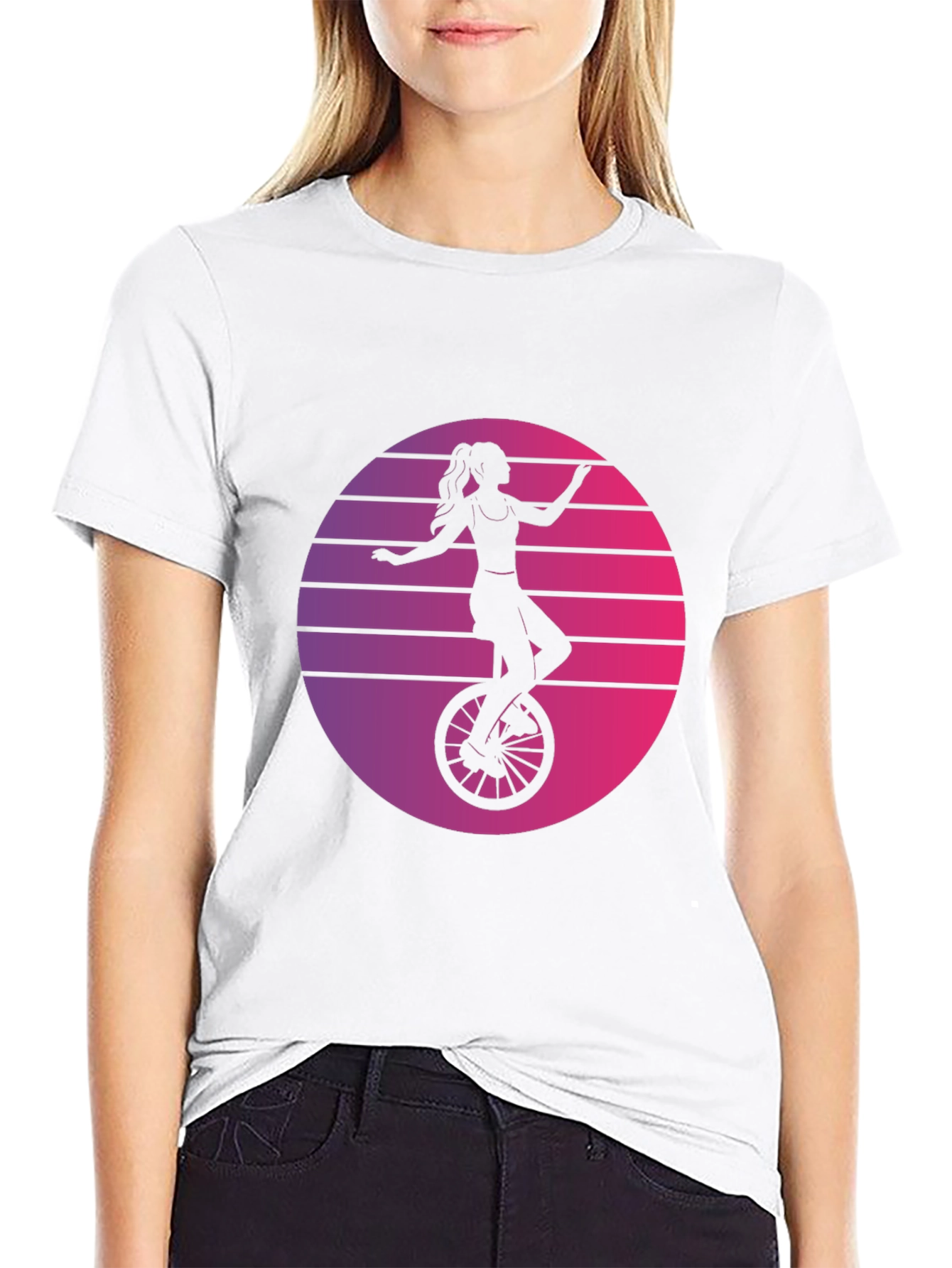 Black Retro Unicycle Woman T-Shirt - Black view 9
