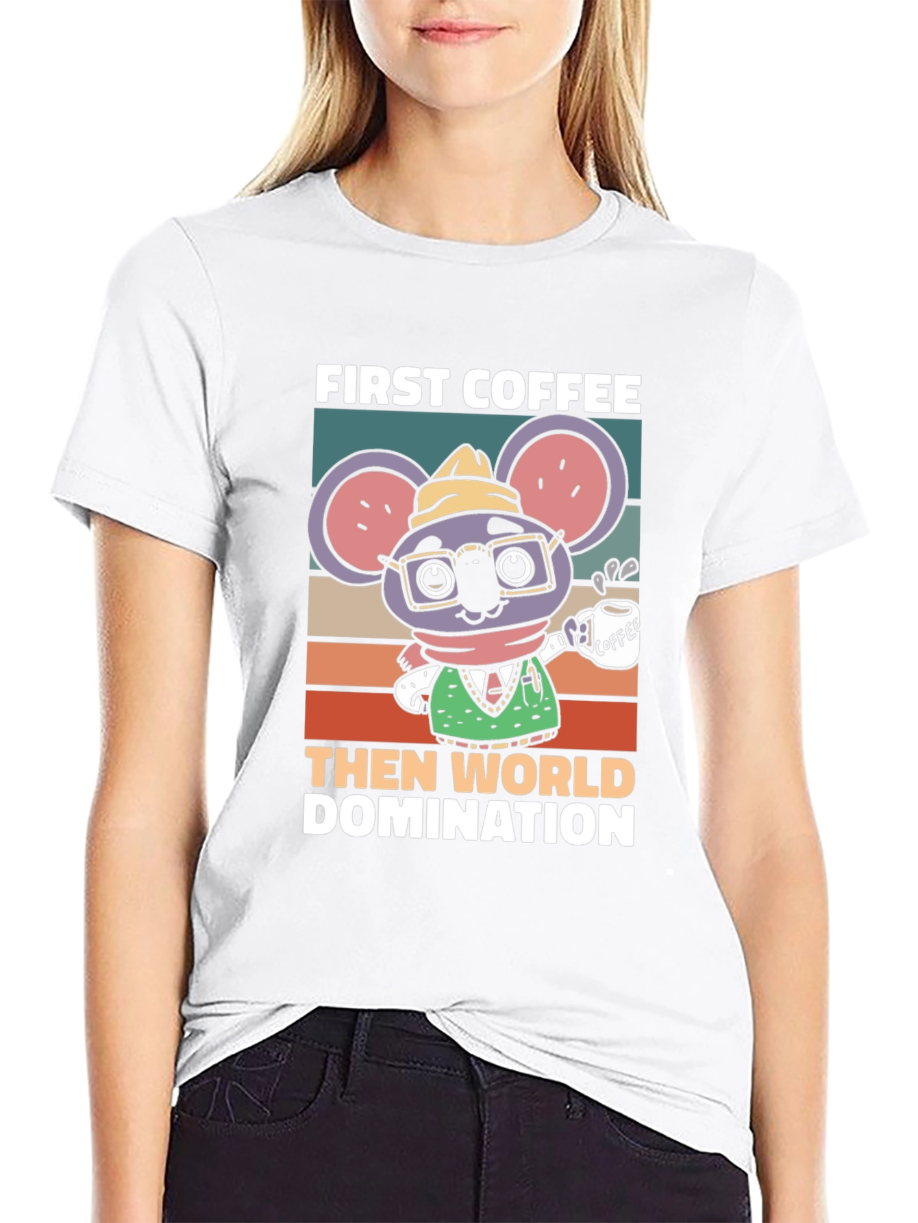Black First Coffee Then World Domination T-Shirt view 9