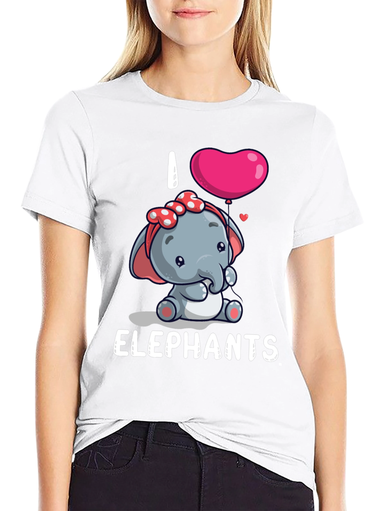 Black I Love Elephants Cartoon T-Shirt view 9