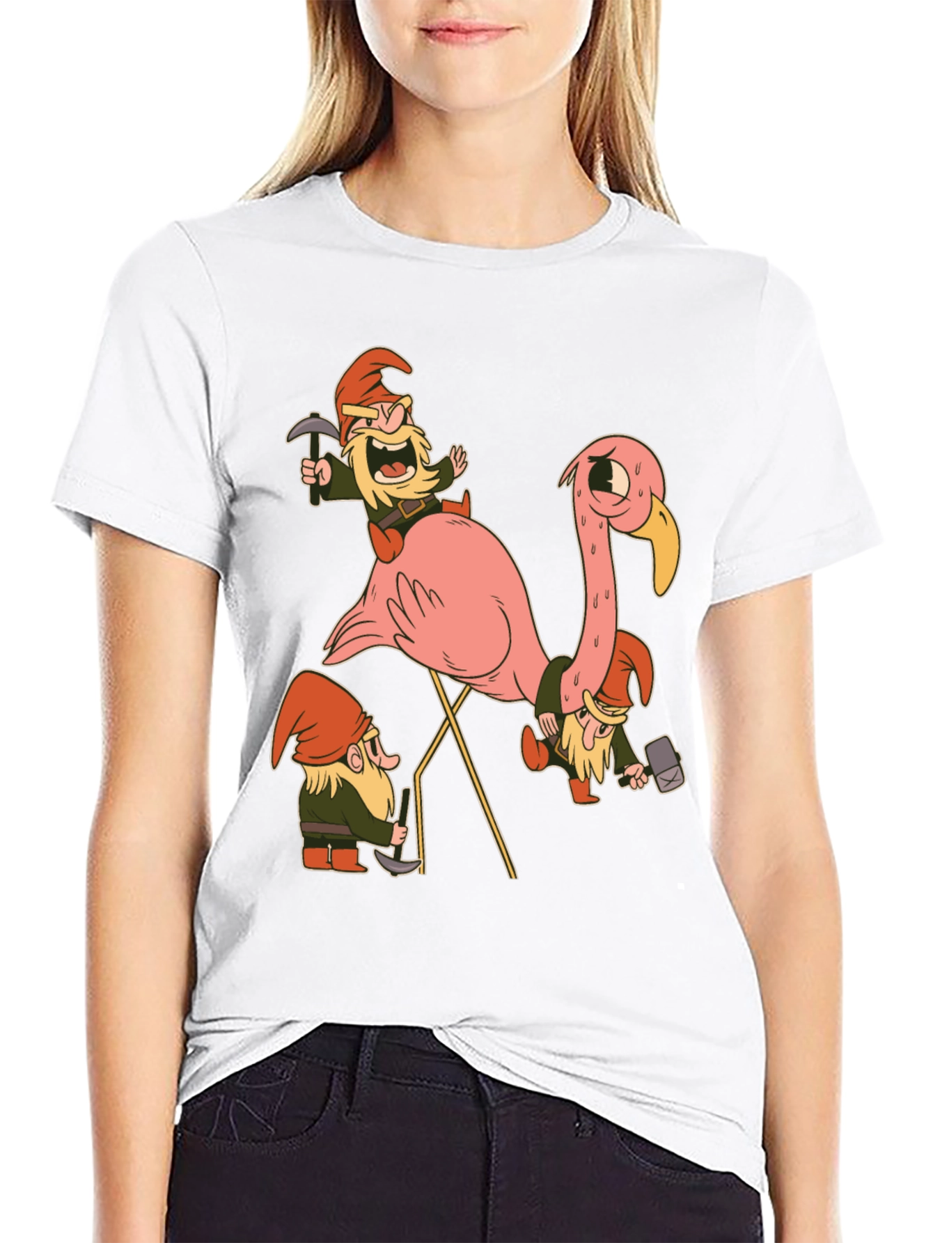 Black Gnomes Riding Flamingo Black T-Shirt view 9