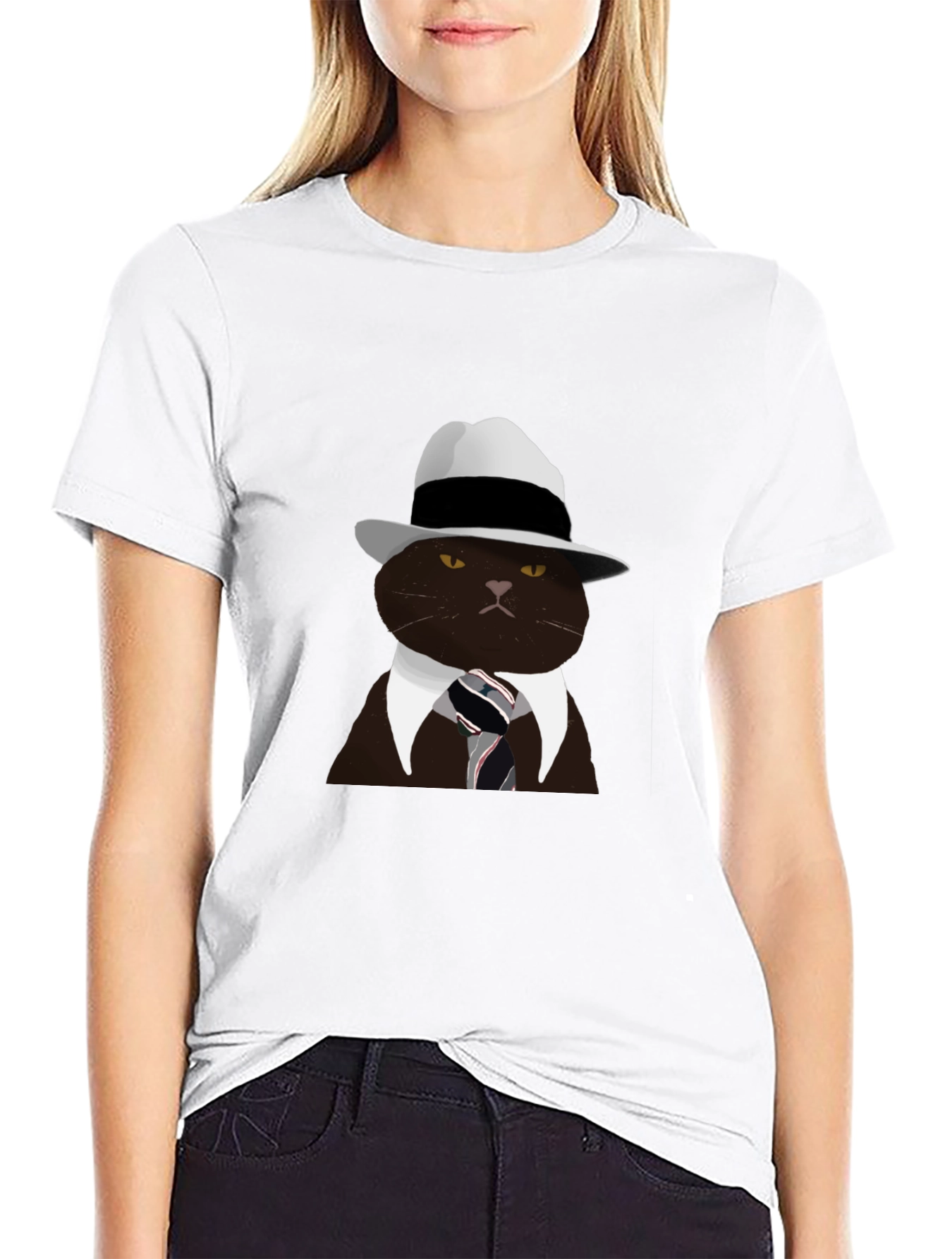 Black Cool Cat Fedora T-Shirt - Black view 9