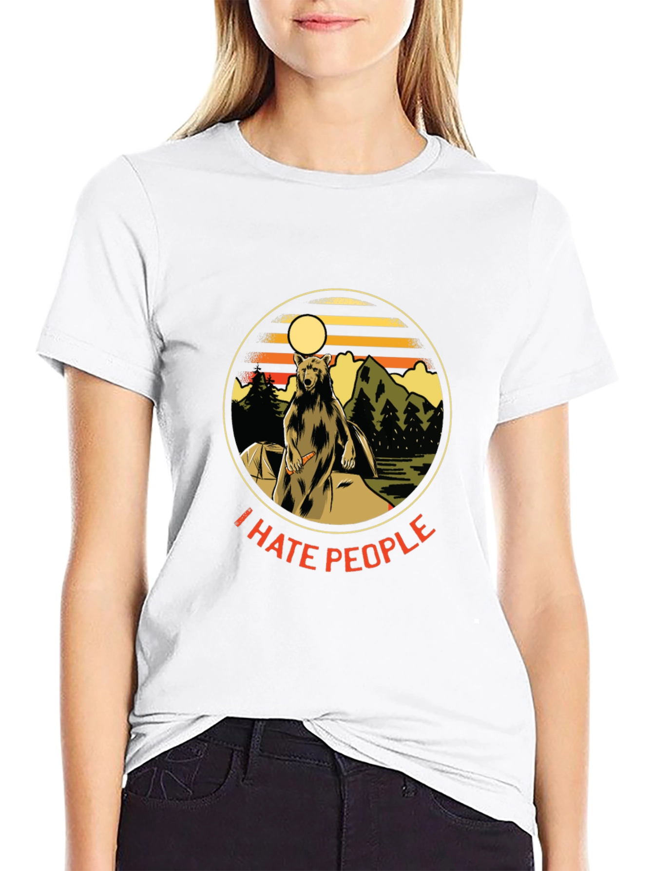 Black I Hate People Bear T-Shirt - Camping Nature Tee view 9