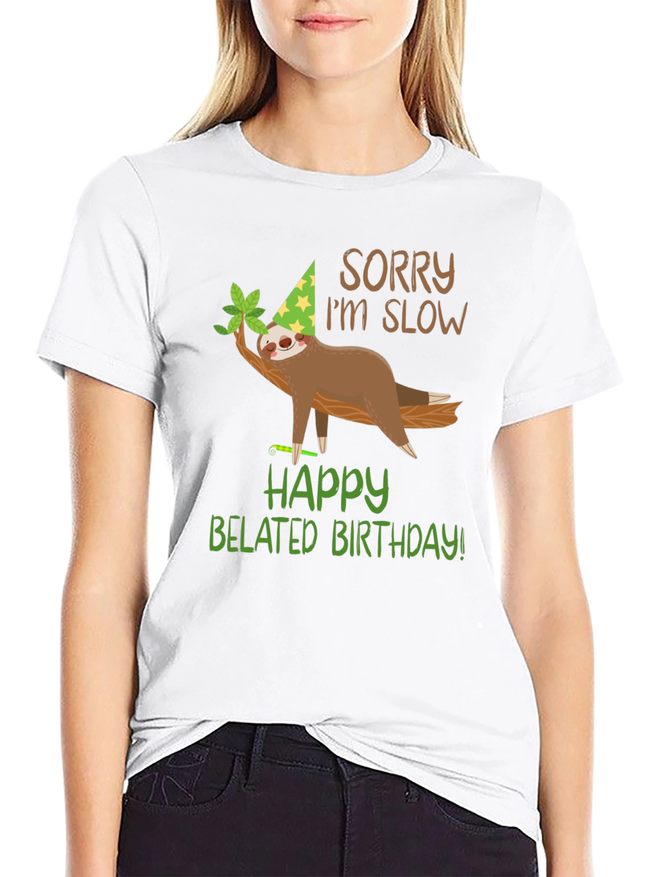 Black Funny Belated Birthday Sloth T-Shirt view 9