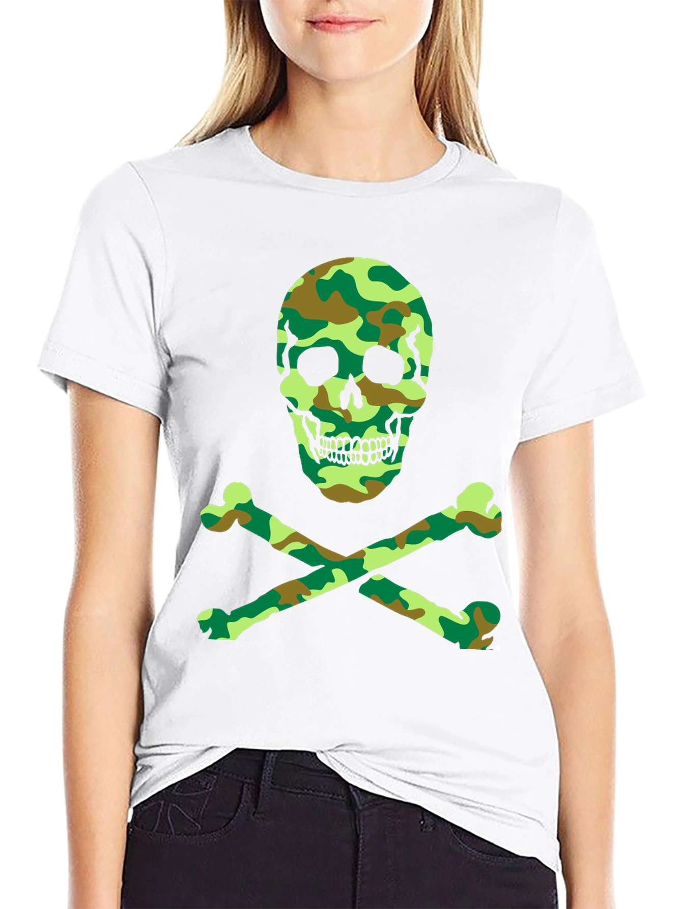 Black Camo Skull & Crossbones Graphic T-Shirt view 9