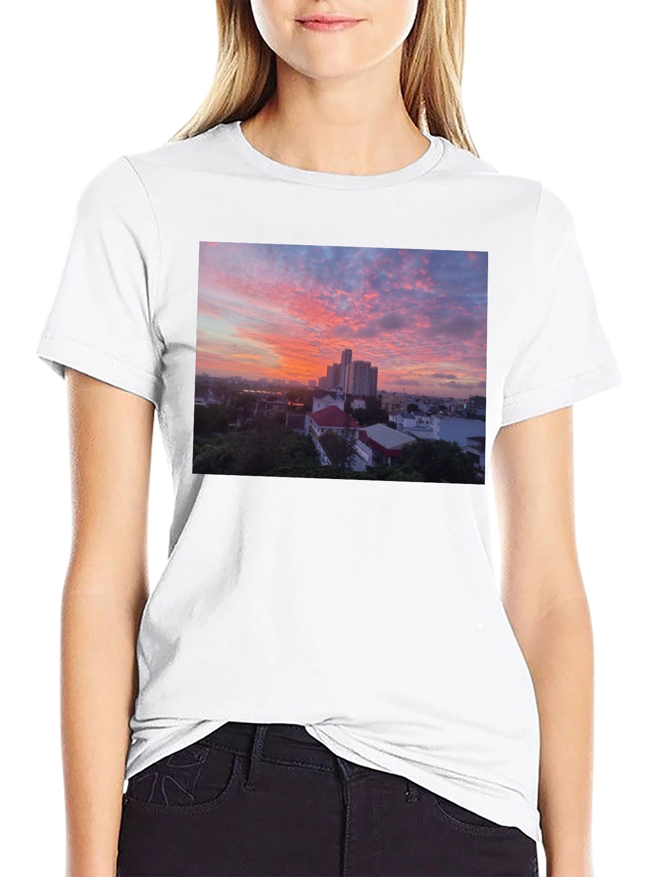 Black Sunset Cityscape Graphic Tee view 9