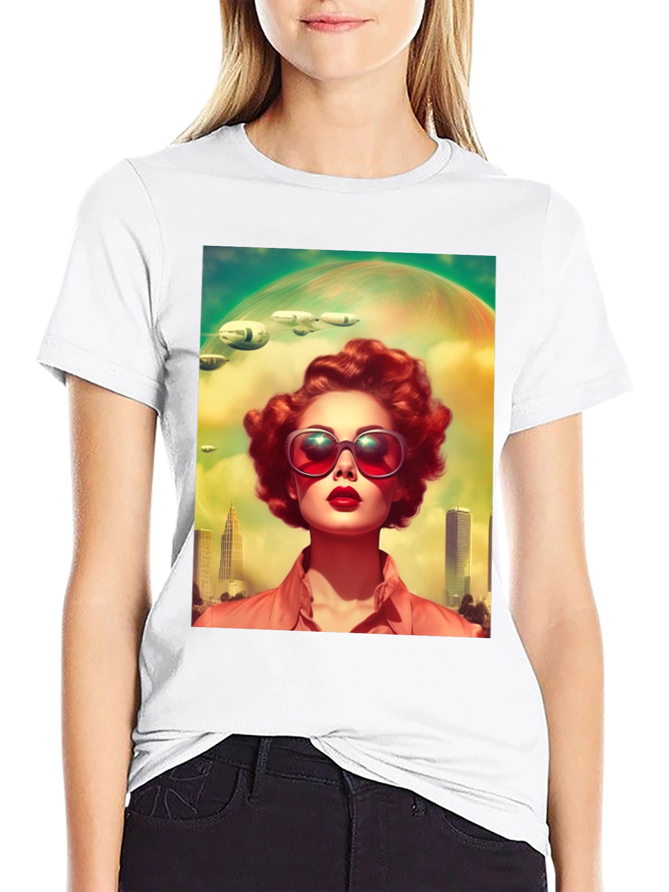 Black Retro Futuristic Woman T-Shirt view 9
