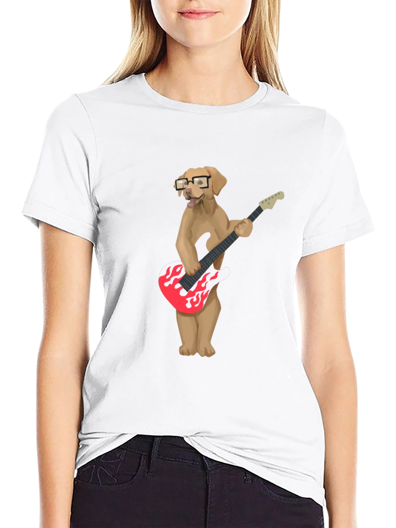 Black Cool Dog Guitar Player Graphic T-Shirt view 9