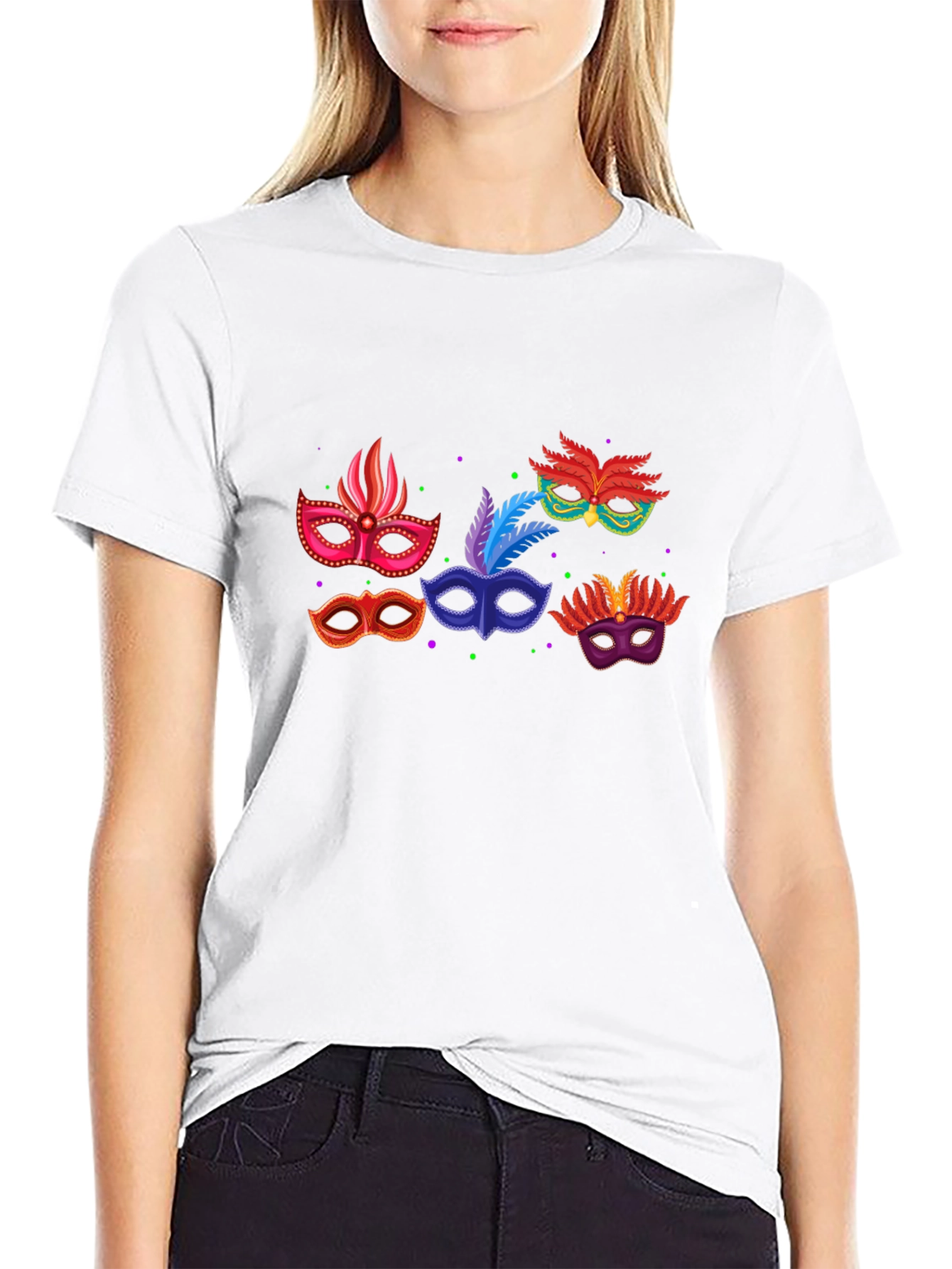 Mardi Gras Mask Graphic T-Shirt - Black - 9