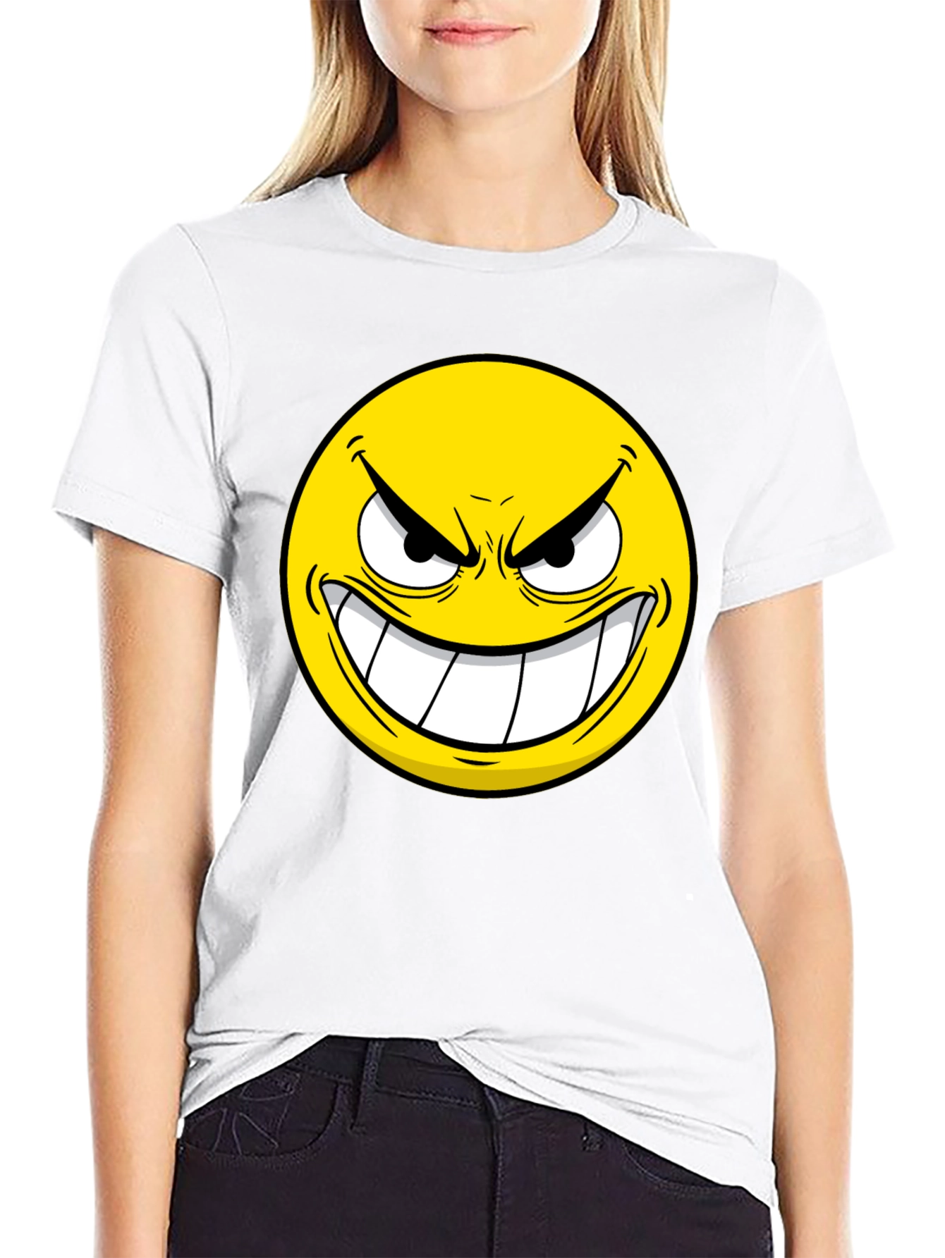 Black Evil Emoji Graphic Tee - Black Cotton T-Shirt view 9