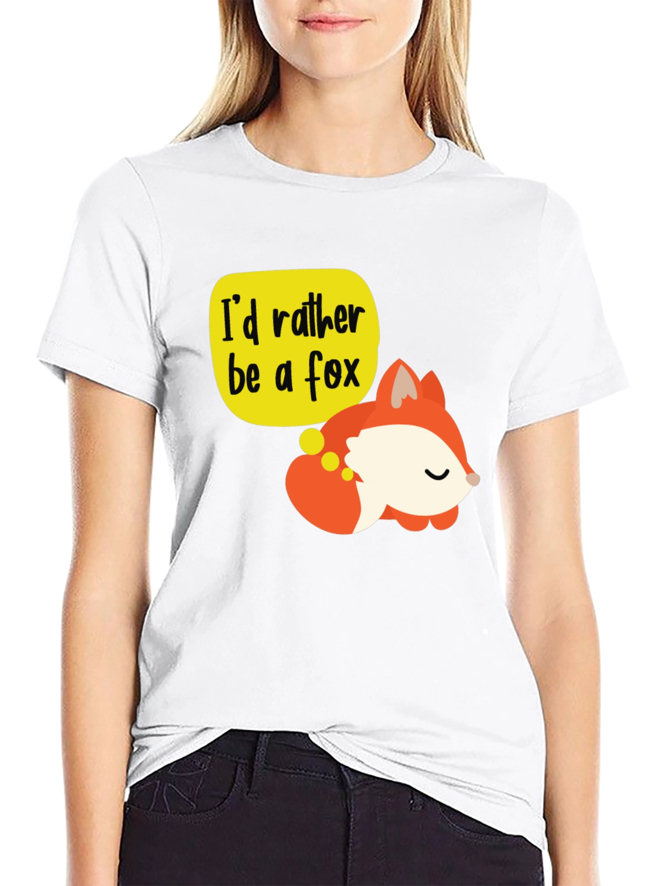 Black Cute Fox T-Shirt - I'd Rather Be a Fox Graphic Tee view 9