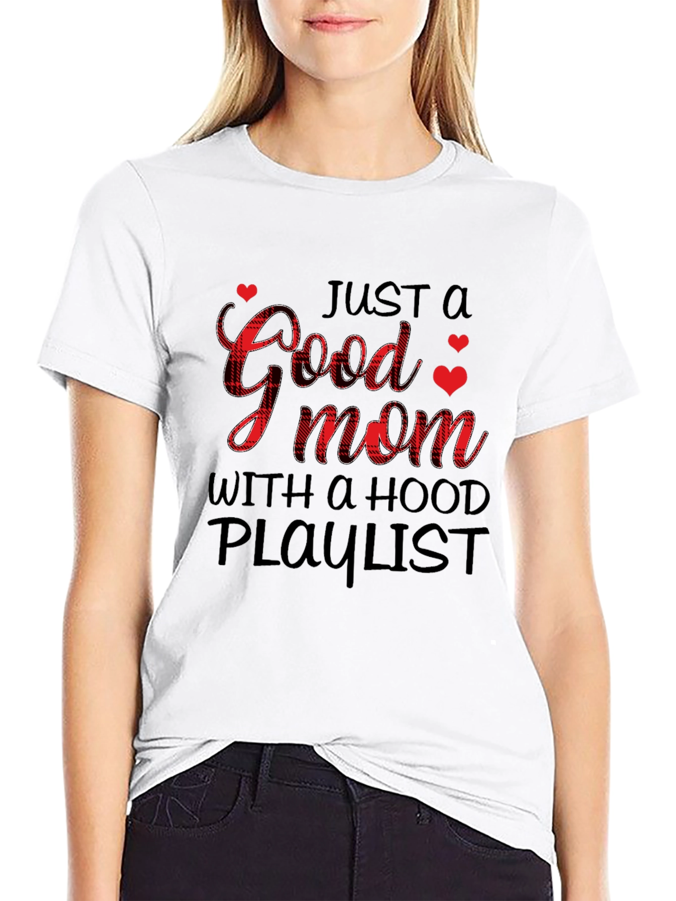Black Good Mom With A Hood Playlist Graphic T-Shirt view 9