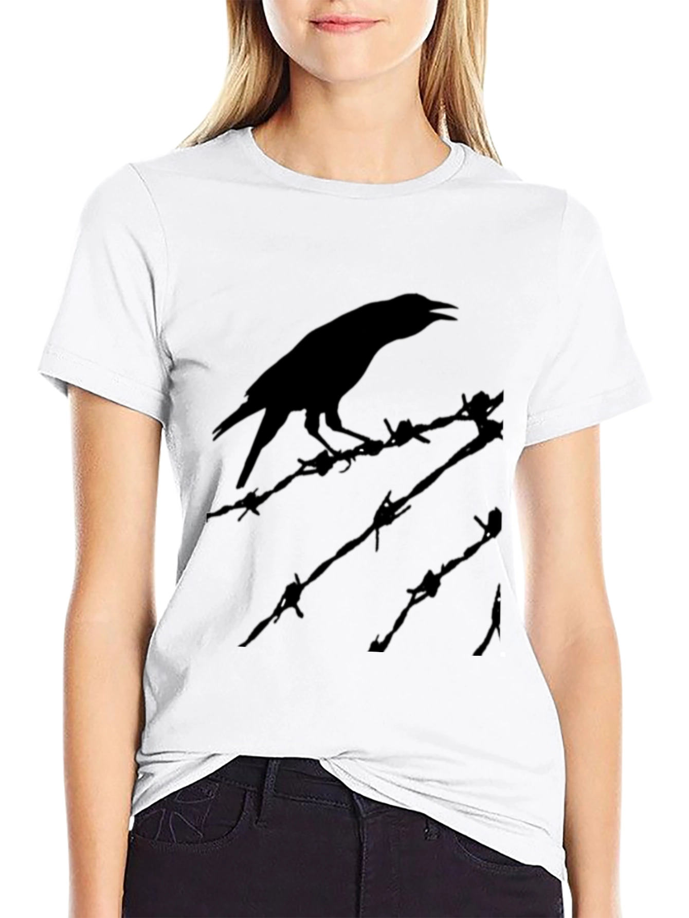 Black Raven on Barbed Wire T-Shirt - Edgy Graphic Tee view 9