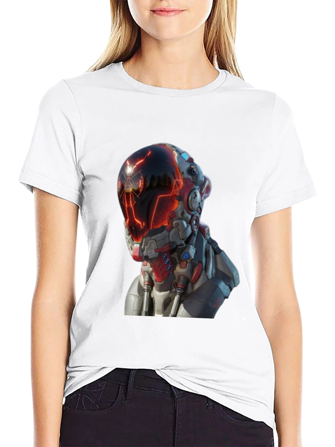 Black Sci-Fi Robot Head Graphic T-Shirt view 9