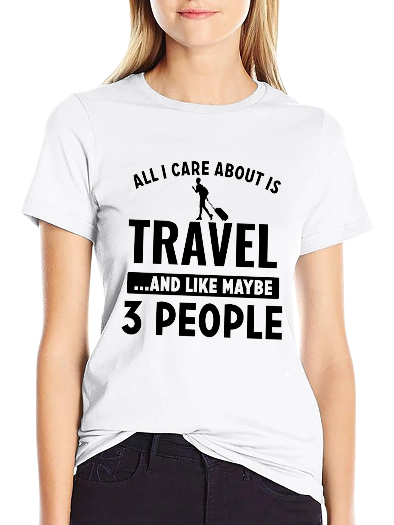 Black Travel Enthusiast T-Shirt - "All I Care About Is Travel" view 9
