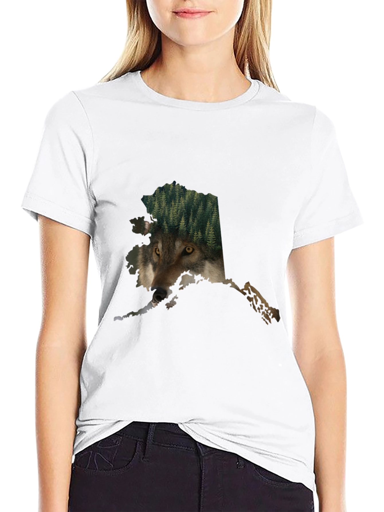 Black Alaska Wolf Nature Graphic Tee - Black Cotton Blend view 9