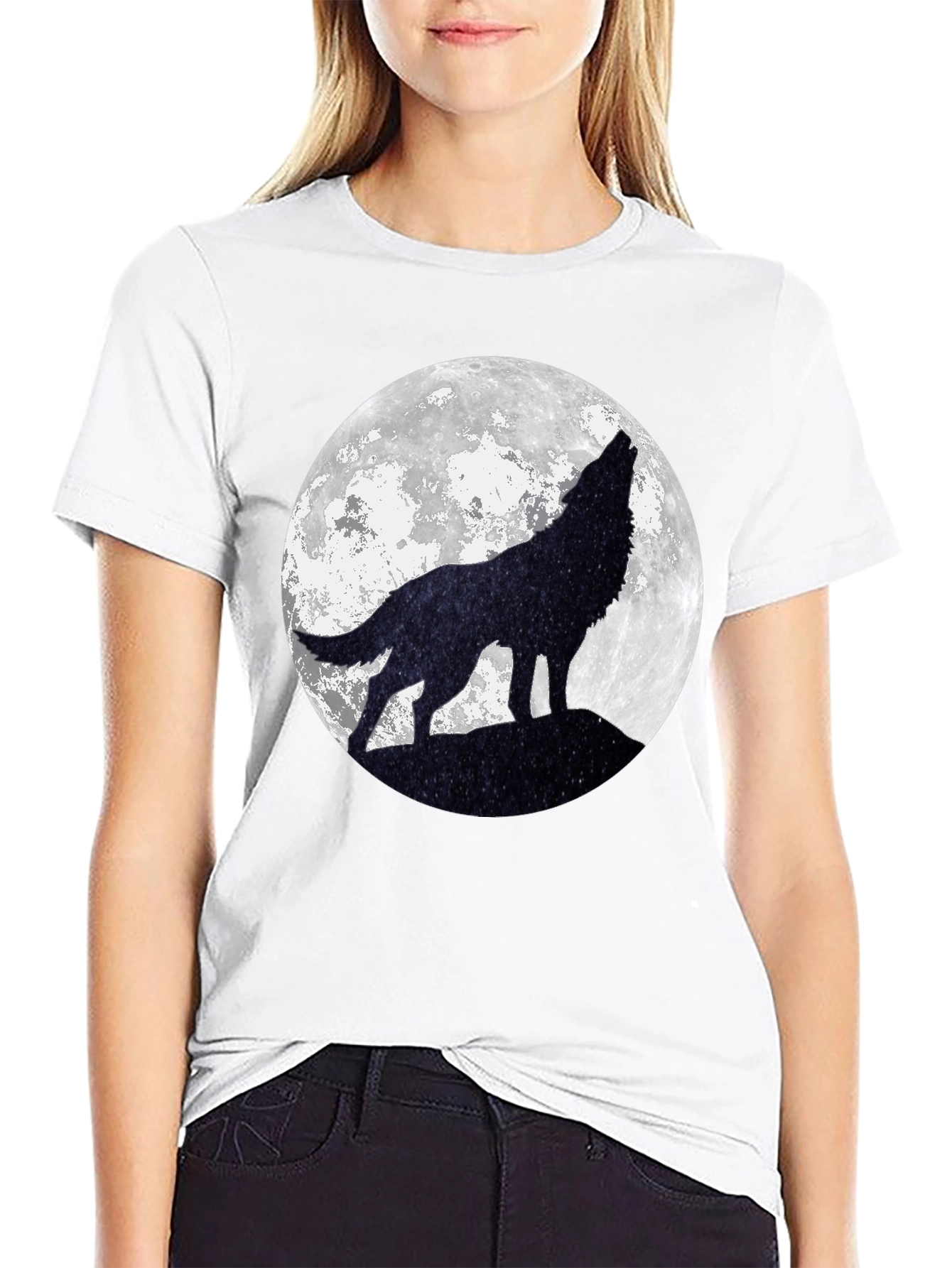 Black Wolf Moon Graphic Tee - Black Cotton T-Shirt view 9