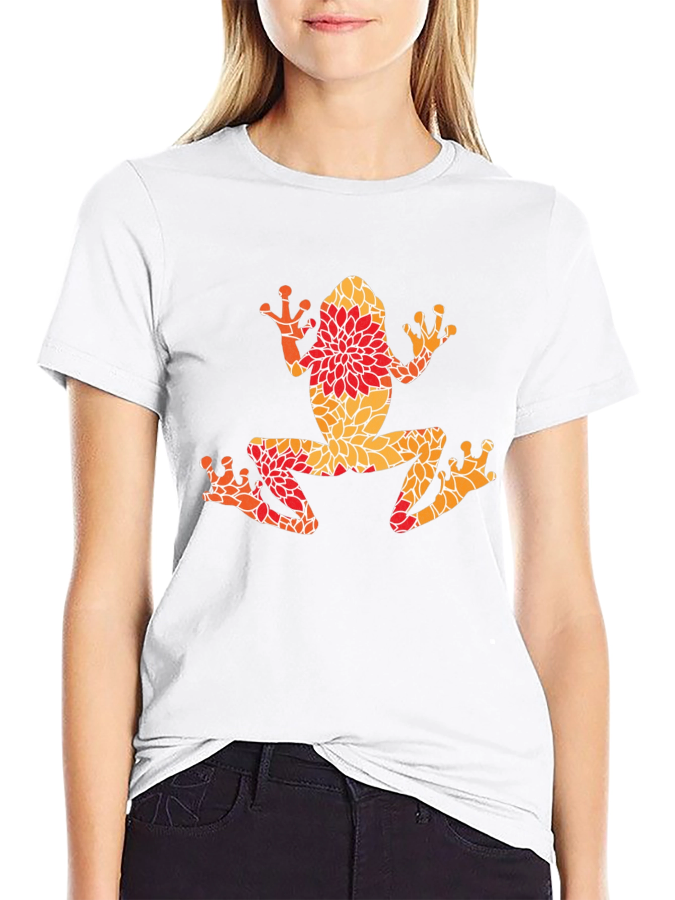 Black Floral Frog Graphic Tee - Unique Nature Design view 9
