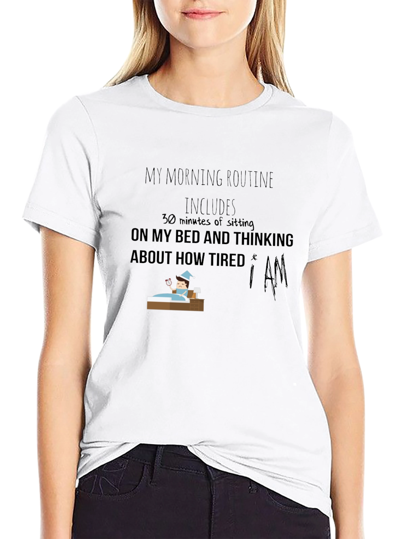 Black Funny Morning Routine Graphic T-Shirt view 9