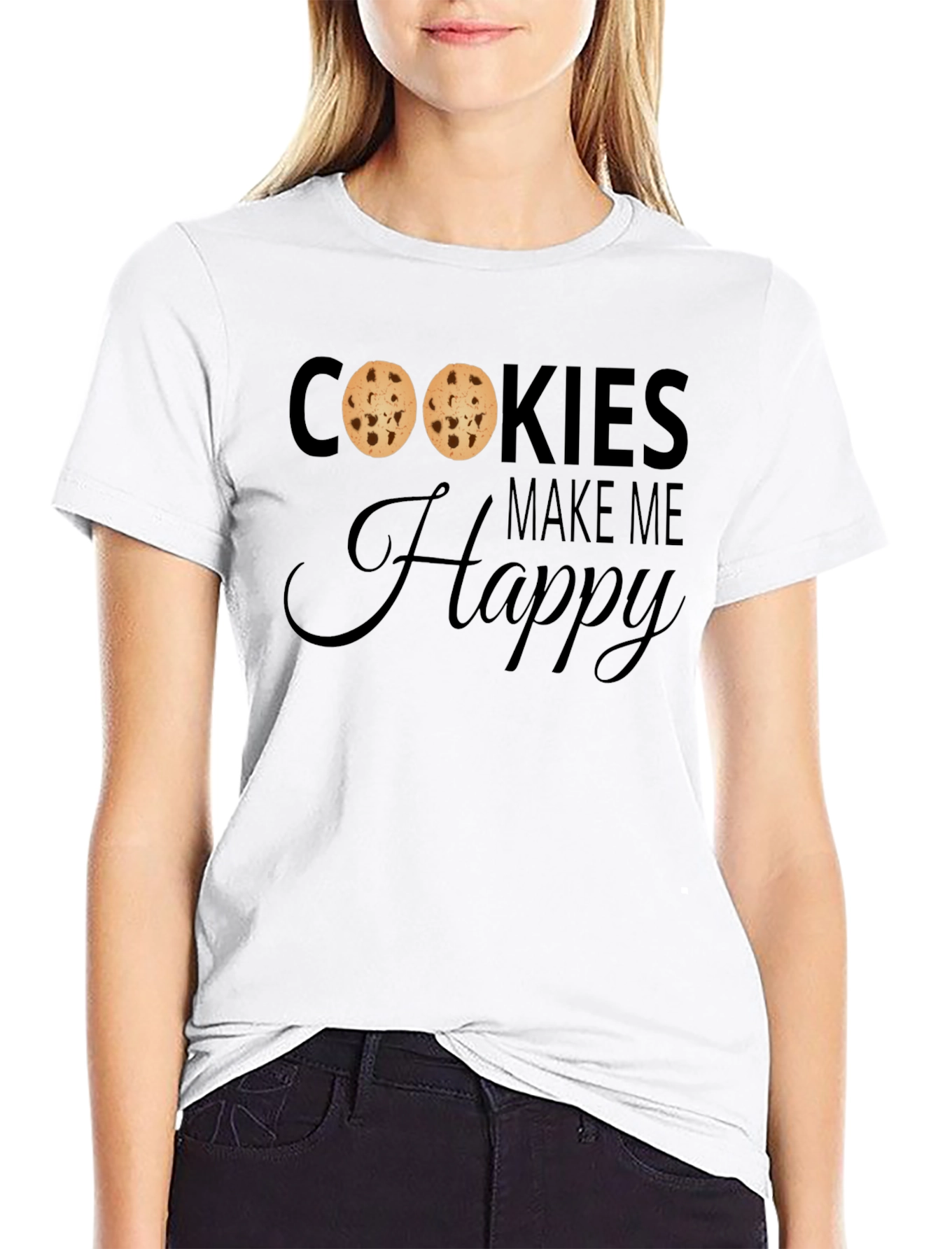 Black Cookies Make Me Happy T-Shirt - Cute Cookie Lover Tee view 9