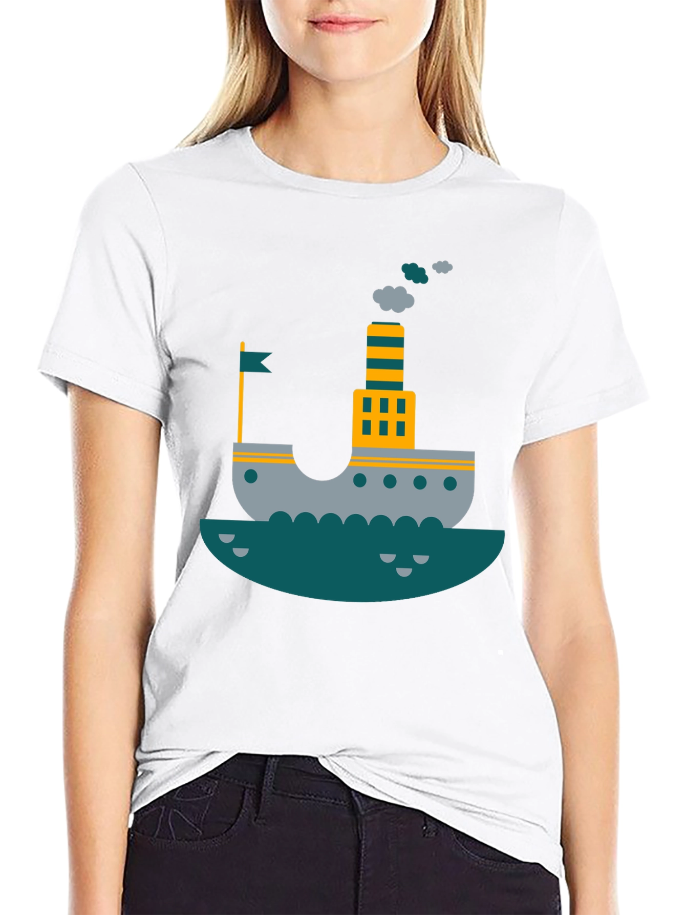 Black Nautical Ship Graphic T-Shirt | Trendy Steamboat Tee view 9