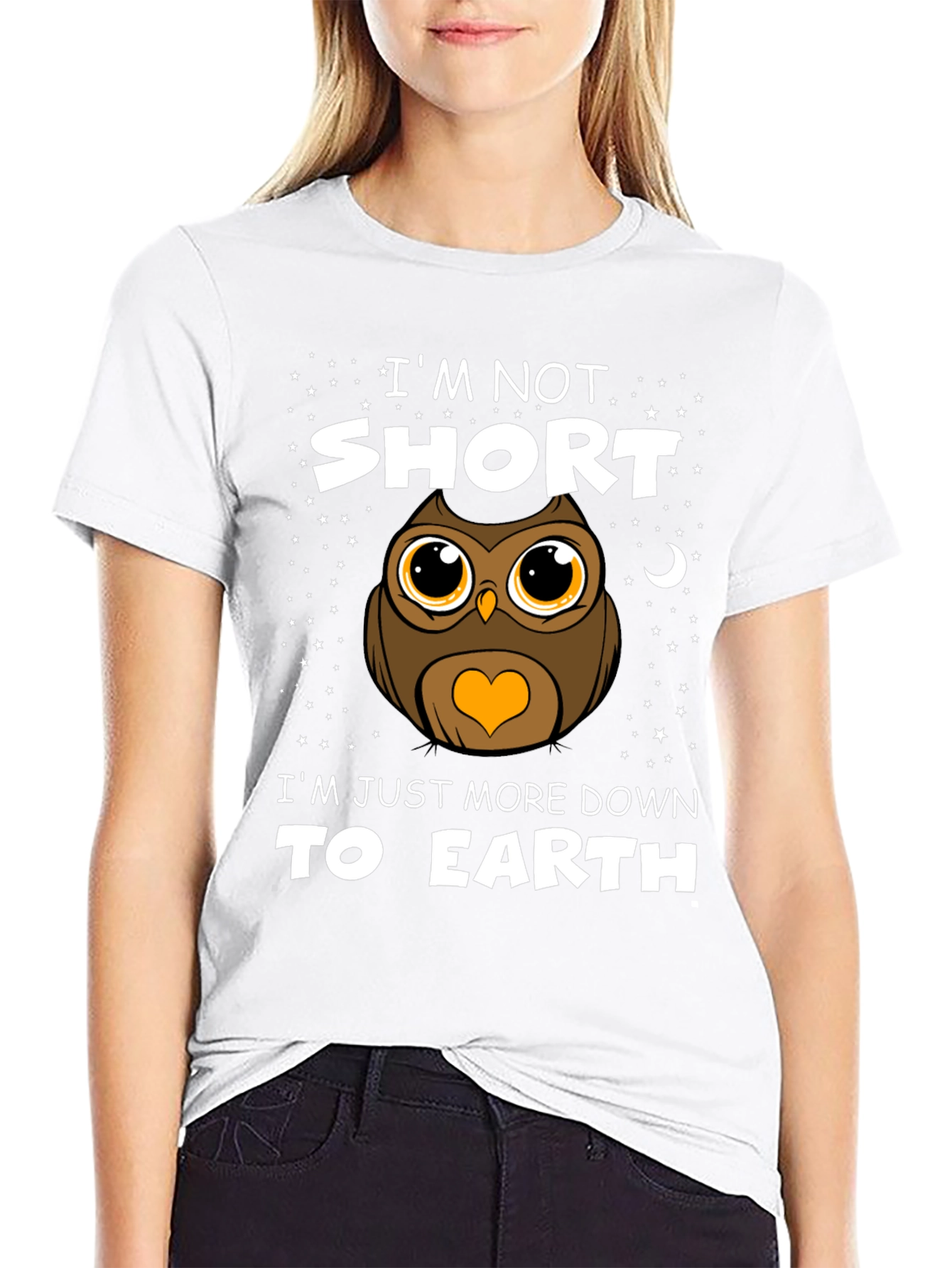 Black Funny Owl Graphic T-Shirt: I'm Not Short view 9