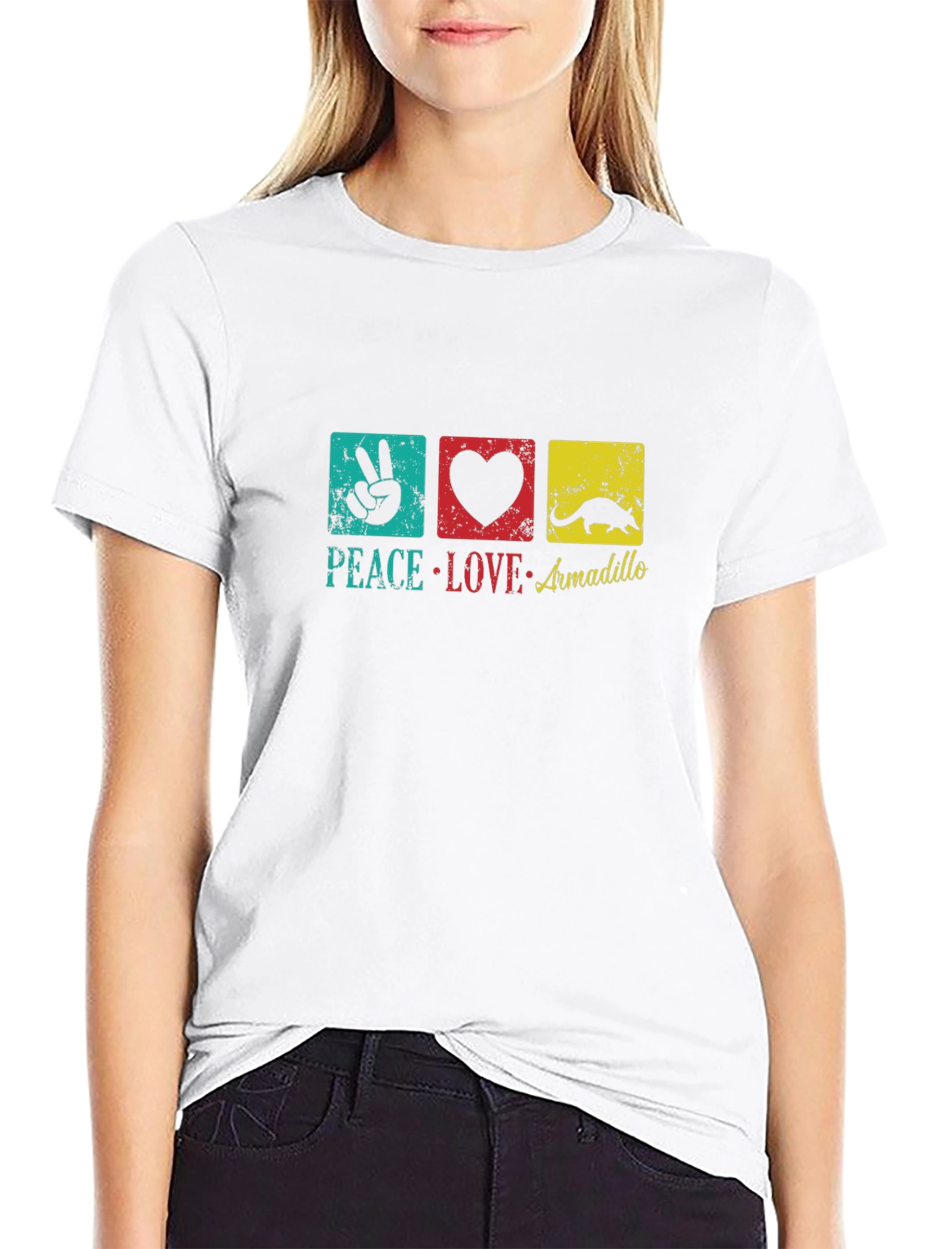 Black Peace Love Armadillo Graphic T-Shirt view 9