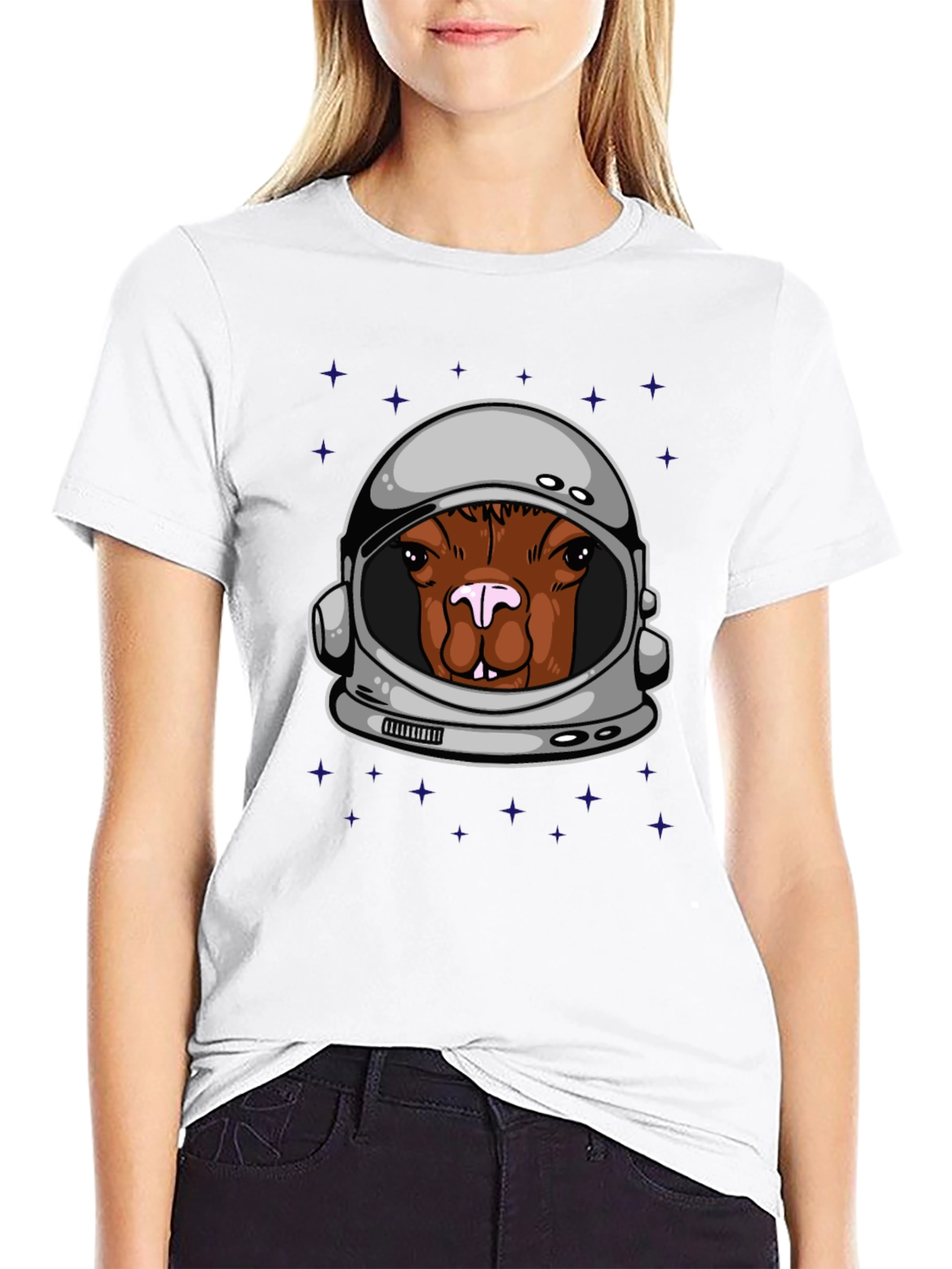 Black Astronaut Llama Graphic Tee - Space Animal Shirt view 9