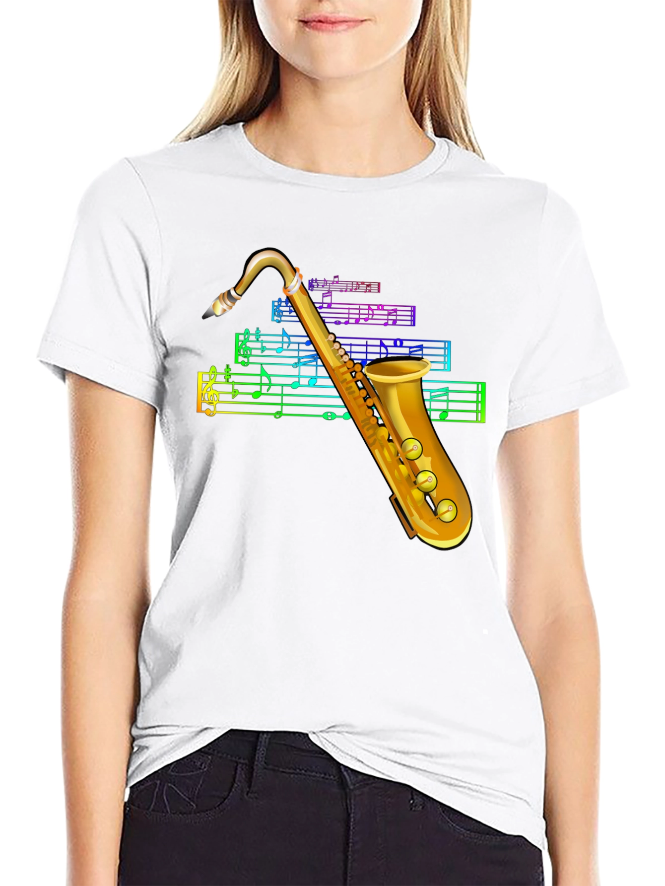 Black Saxophone Music T-Shirt view 9