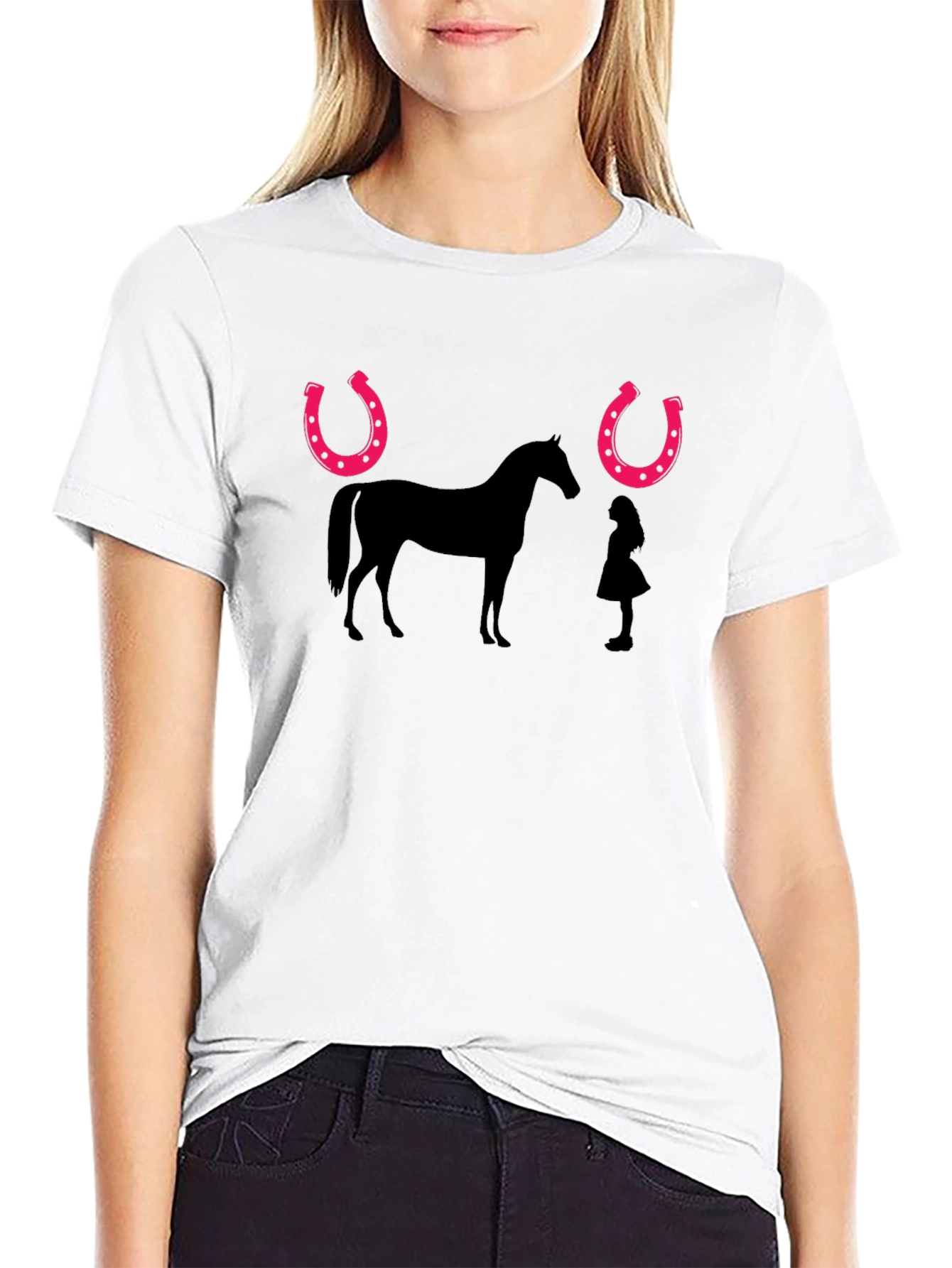 Black Horse and Girl Graphic Tee view 9
