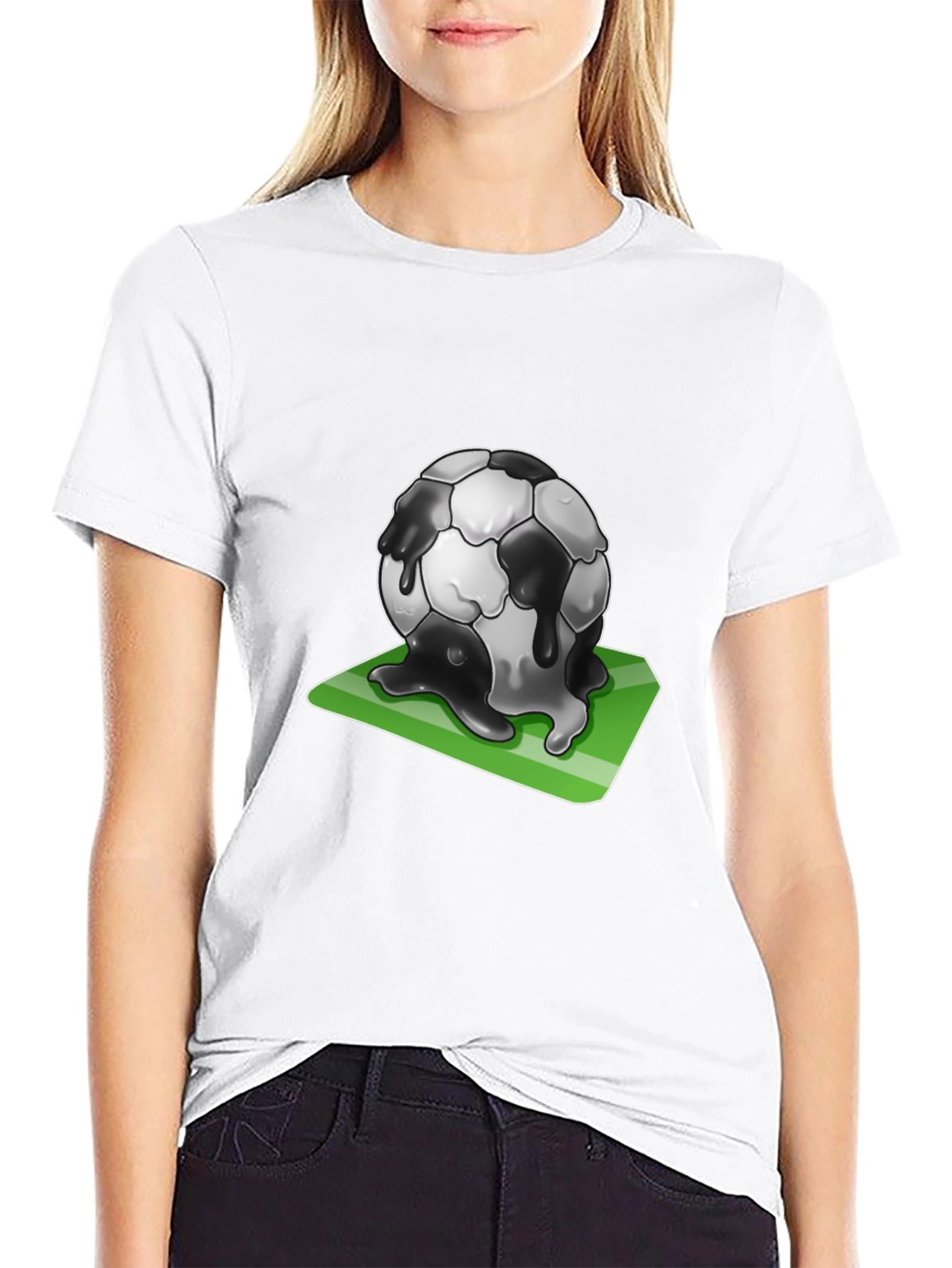 Black Melting Soccer Ball Graphic Tee - Black Cotton T-Shirt view 9