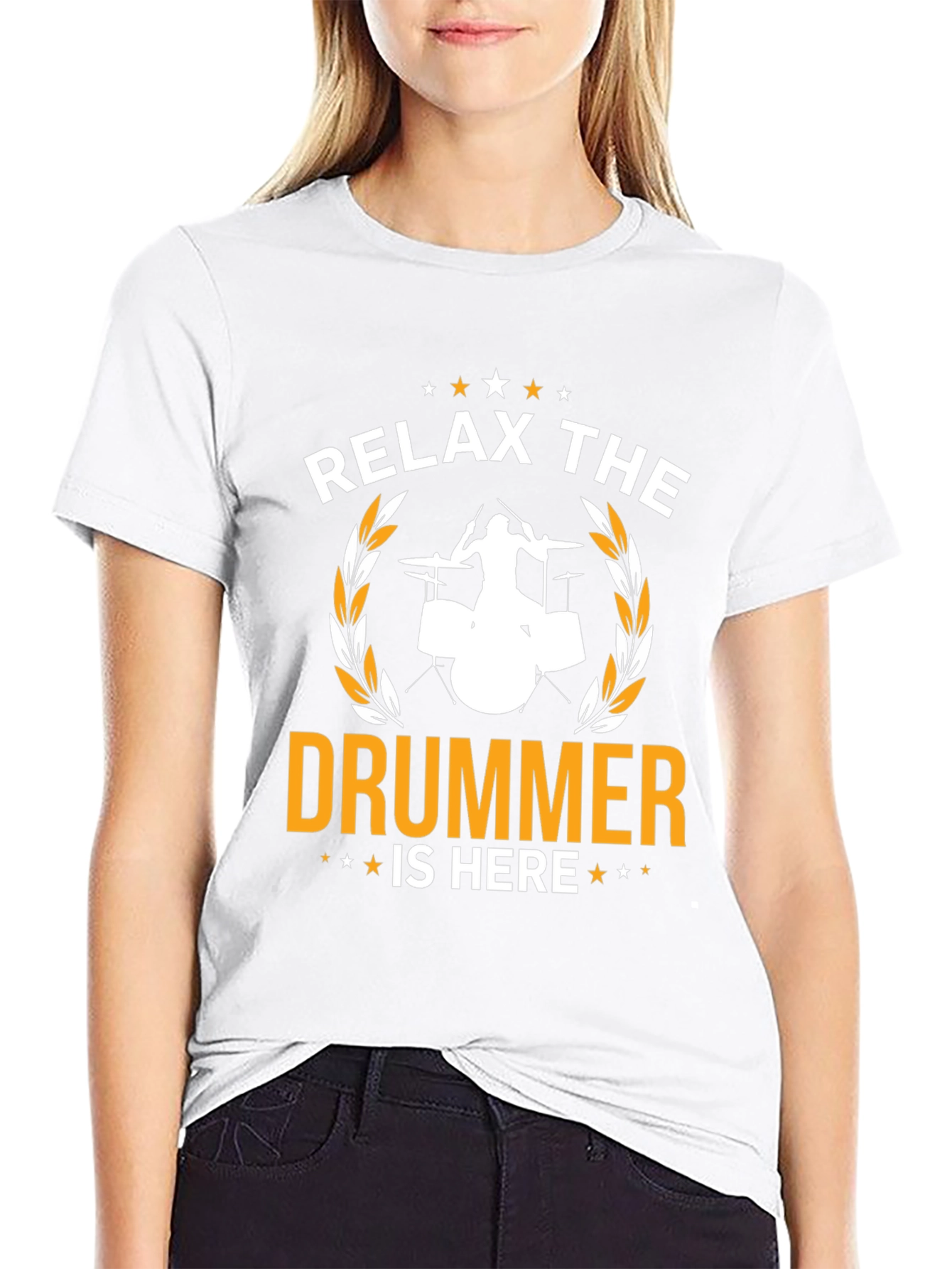 Black Relax The Drummer Is Here Graphic T-Shirt view 9