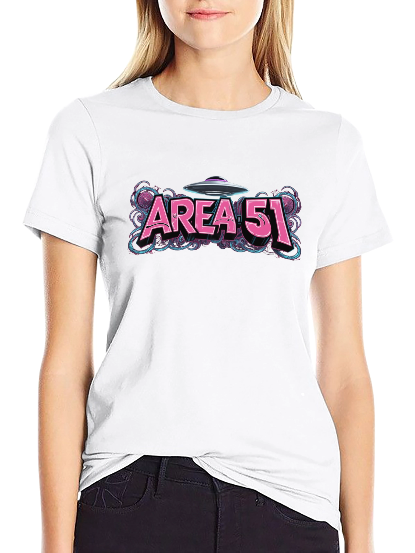Black Area 51 UFO Graphic Tee view 9