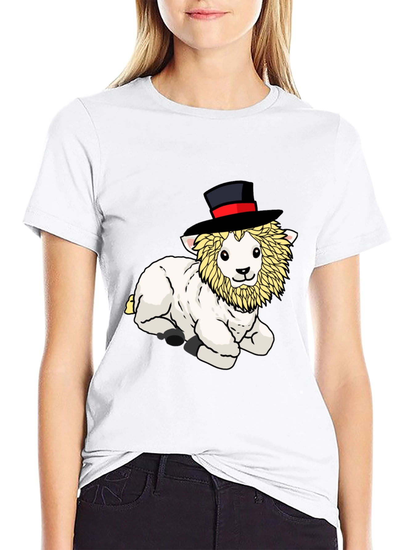 Black Whimsical Lamb Top Hat Graphic Tee - Black Cotton Shirt view 9
