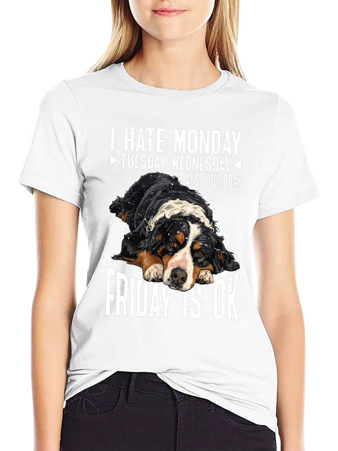 Black Funny Dog Lover T-Shirt: I Hate Monday, Friday is OK view 9