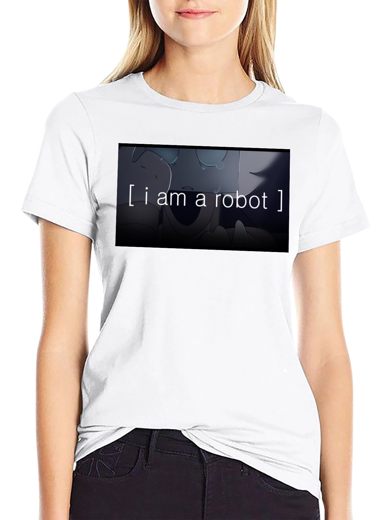Black I am a Robot T-Shirt - Black Crew Neck Graphic Tee view 9