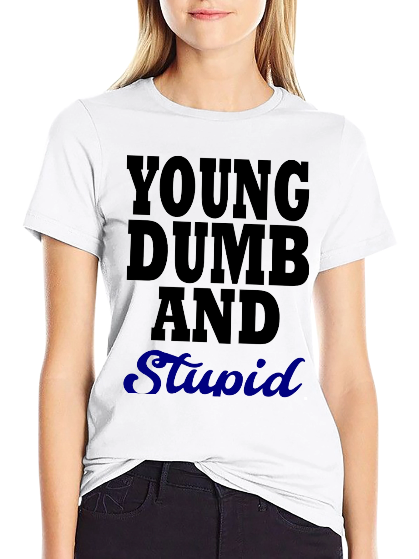 Black Young Dumb and Stupid Black Graphic Tee view 9