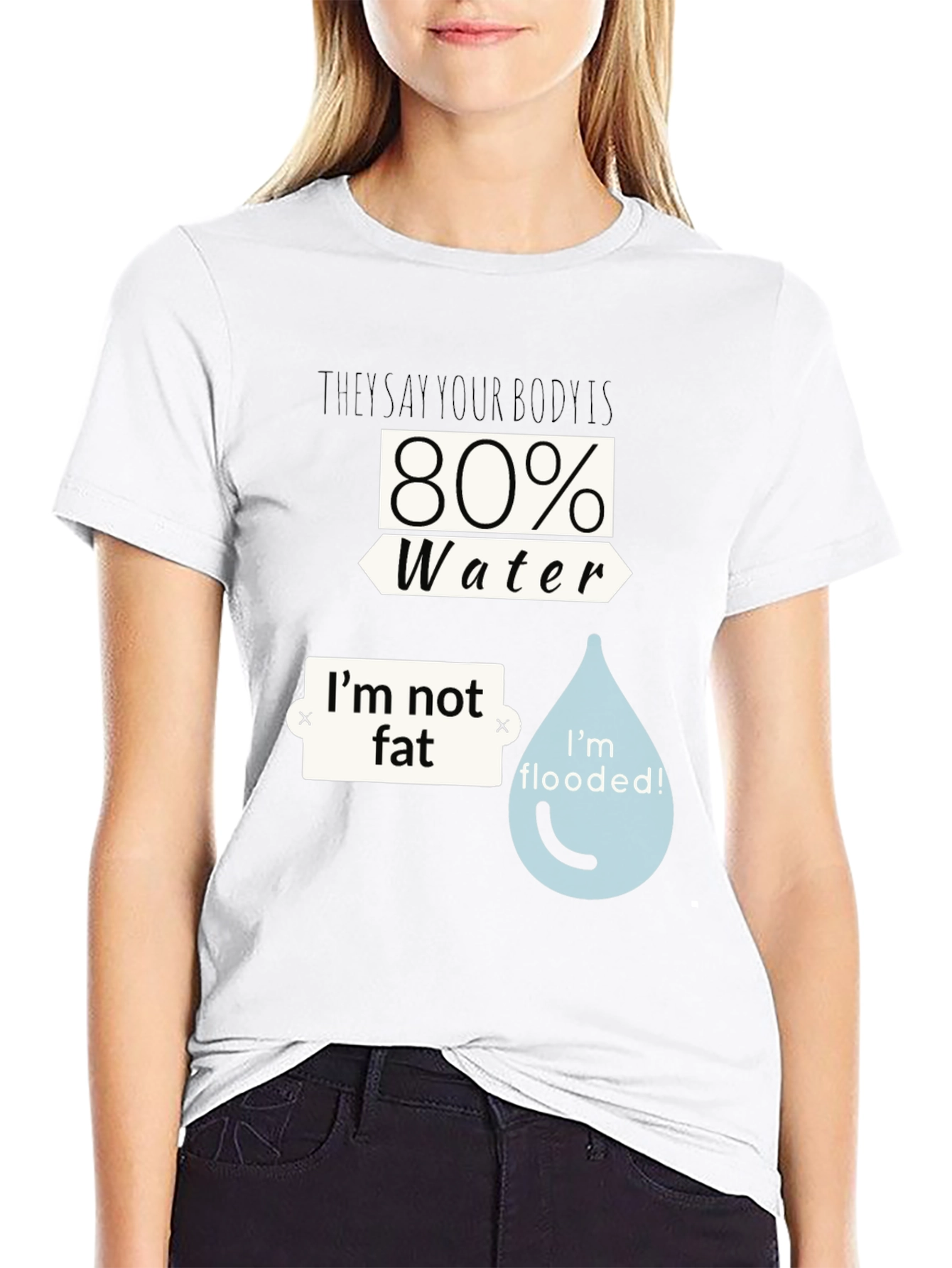Black Funny Water Body T-Shirt - I'm Not Fat, I'm Flooded view 9
