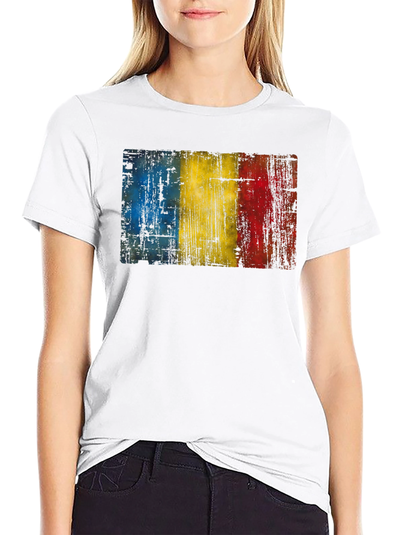 Black Romania Flag Distressed Black T-Shirt view 9