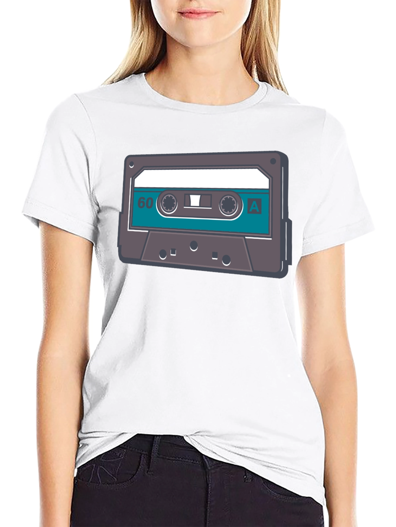 Black Retro Cassette Tape Graphic Tee - Black Cotton T-Shirt view 9