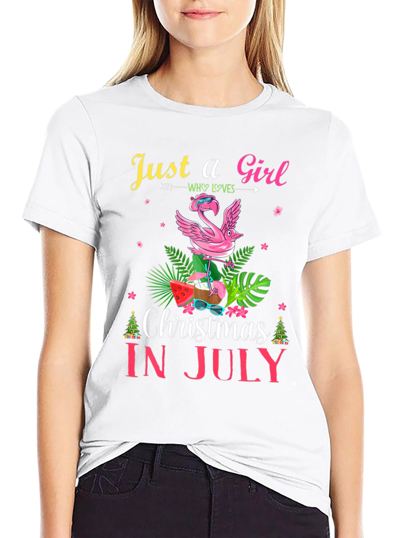 Black Christmas in July Flamingo T-Shirt view 9