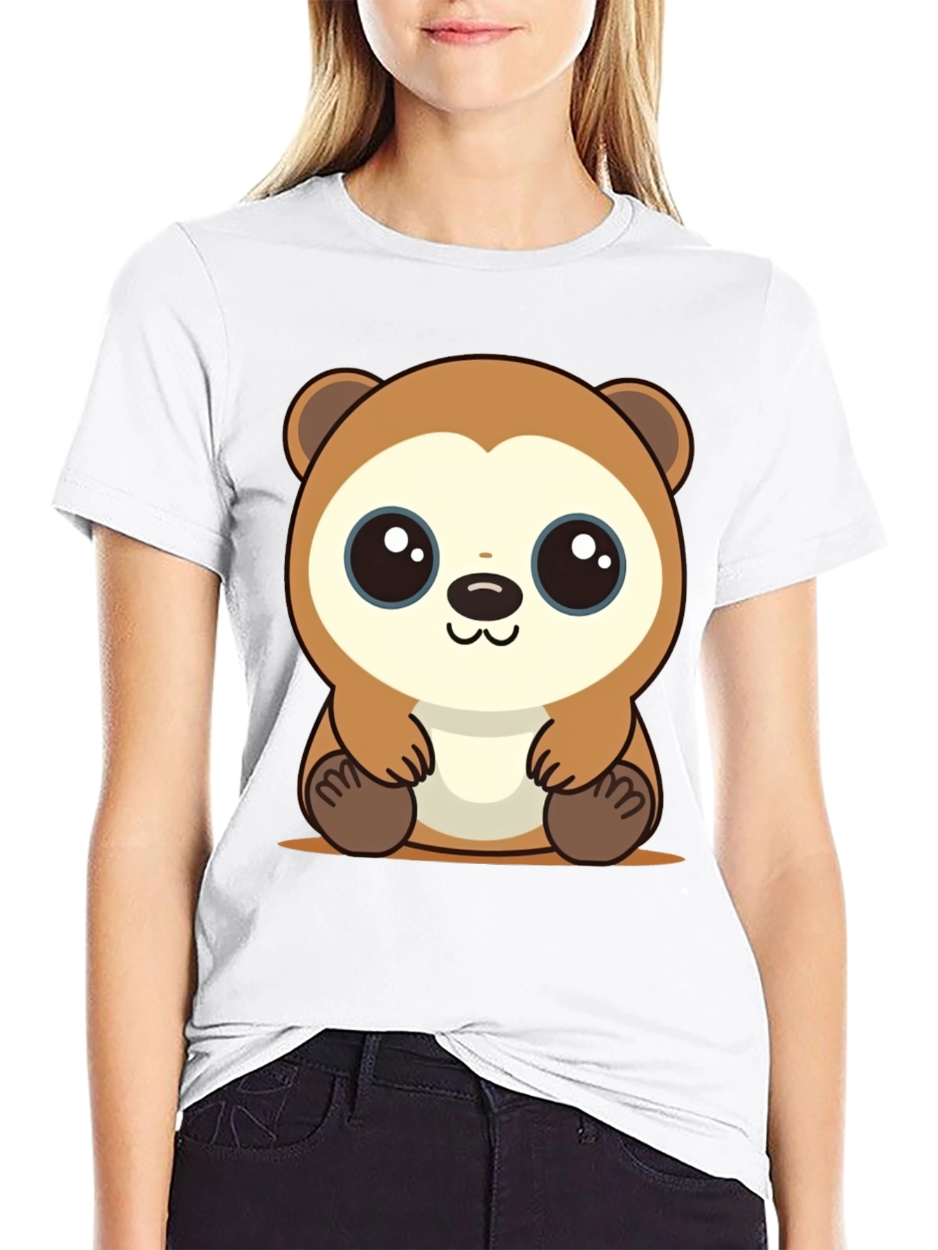 Black Cute Cartoon Otter Black T-Shirt view 9