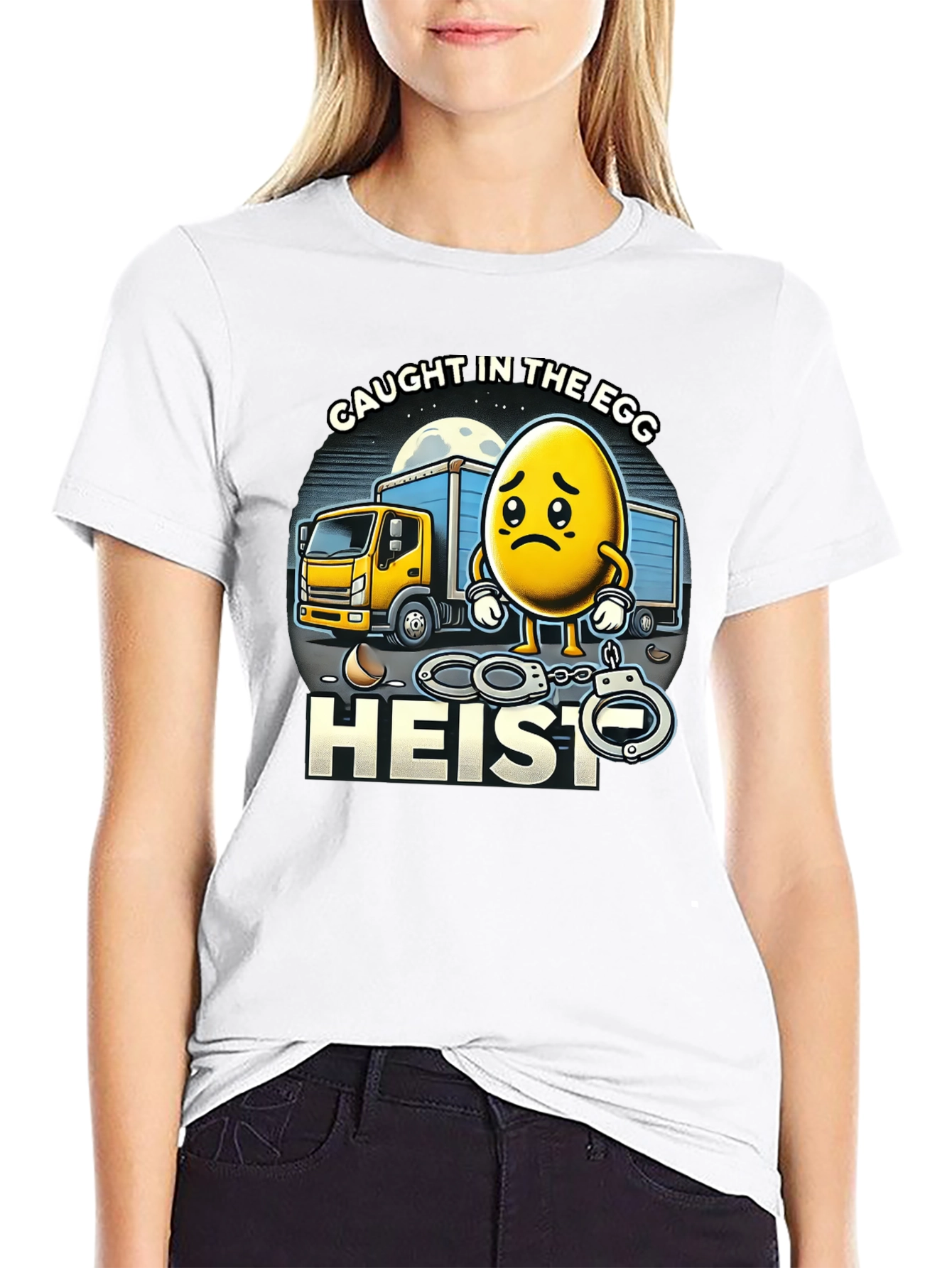 Black Caught in the Egg Heist T-Shirt - Funny Cartoon Tee view 9