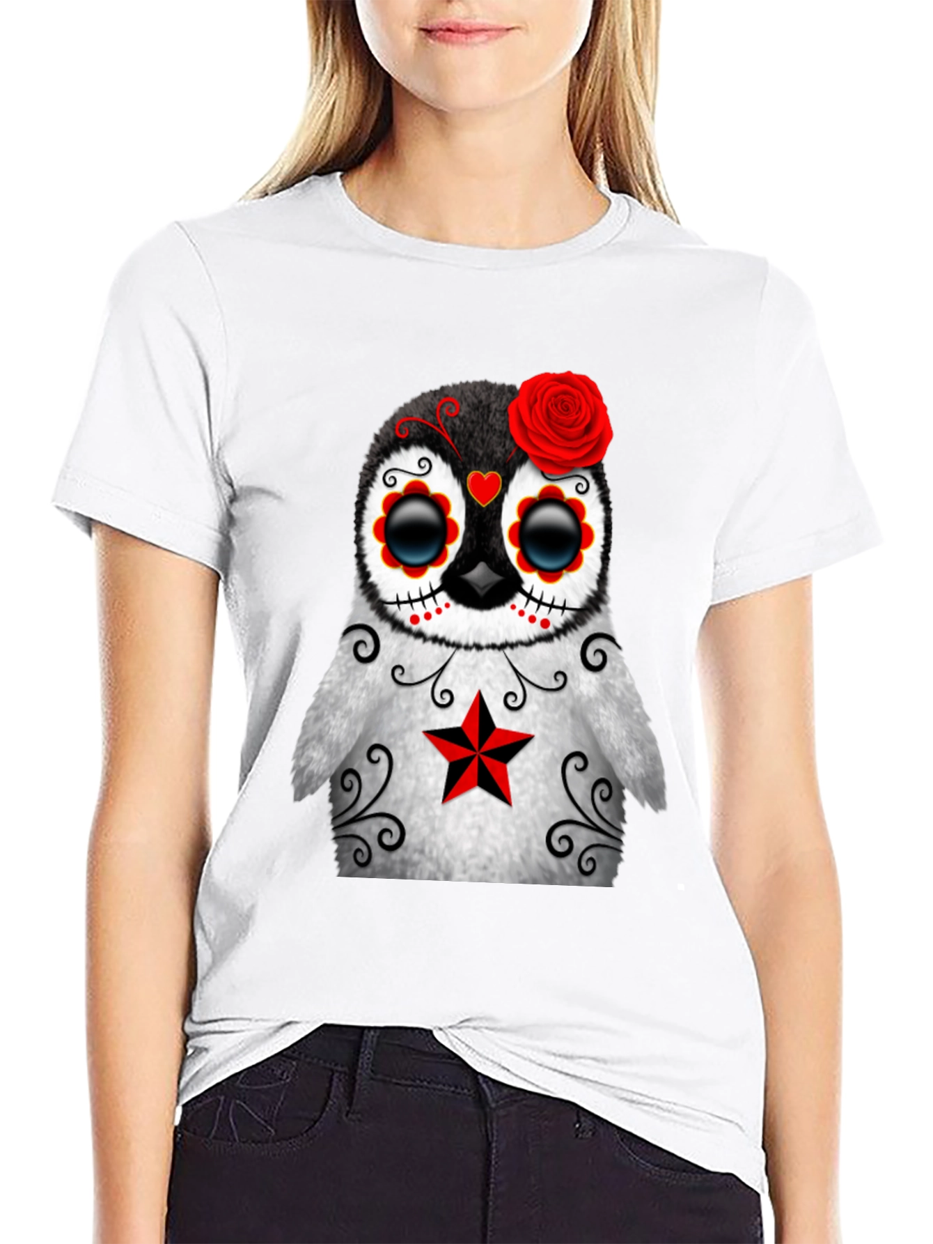 Black Sugar Skull Penguin T-Shirt - Day of the Dead view 9
