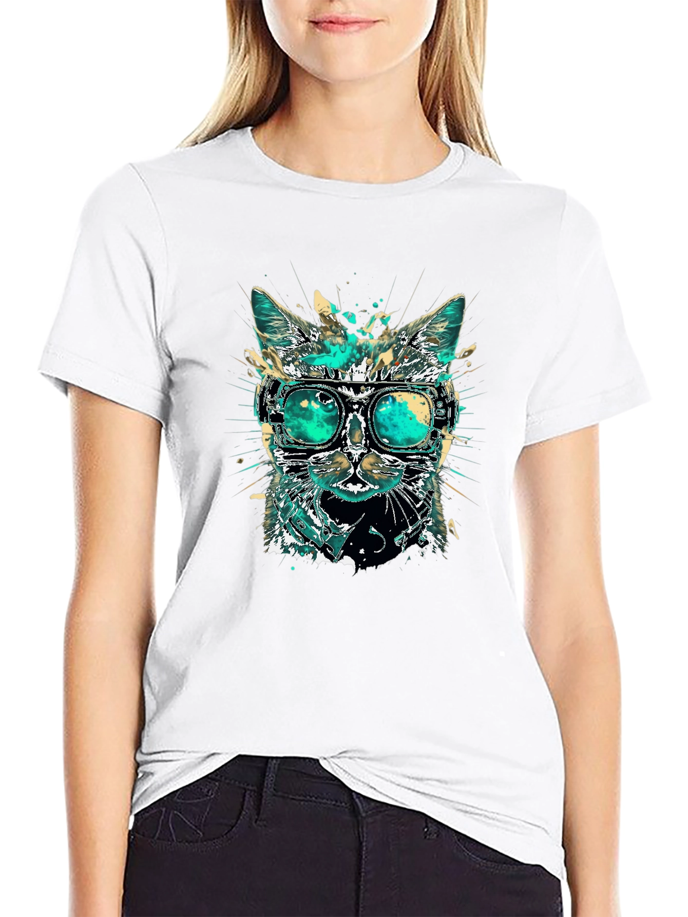 Black Cool Cat T-Shirt with Goggles view 9