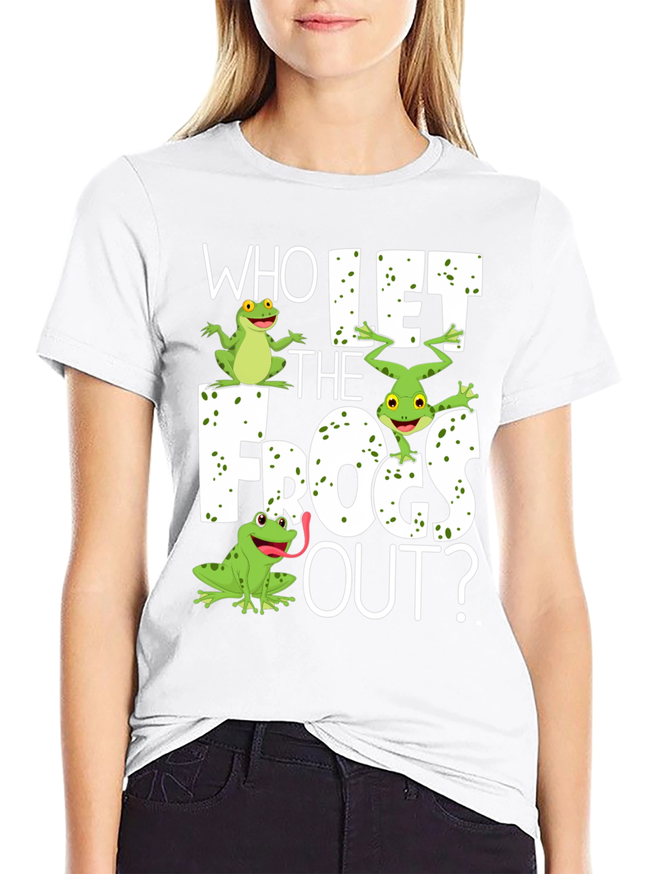 Black Who Let the Frogs Out? T-Shirt view 9