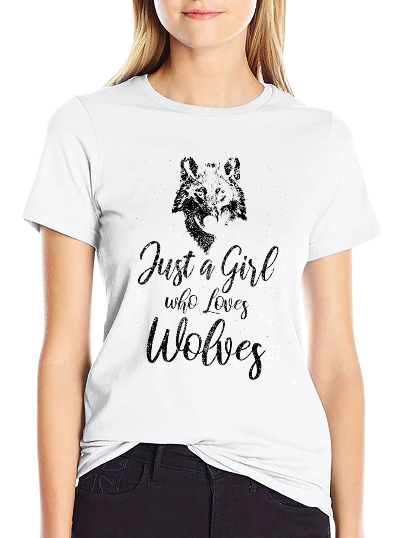 Black Just A Girl Who Loves Wolves Black T-Shirt view 9