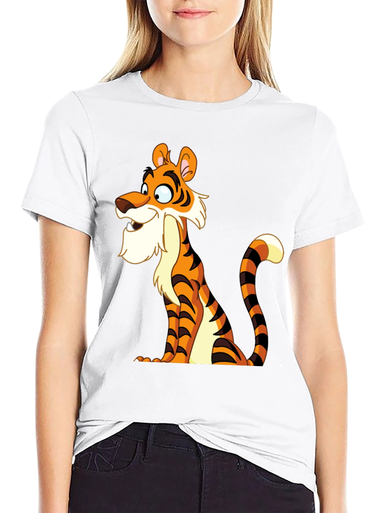 Black Cartoon Tiger Graphic Tee - Men's Black T-Shirt view 9