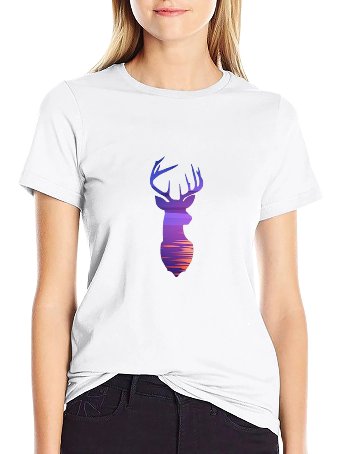 Black Deer Silhouette Graphic Black T-Shirt view 9