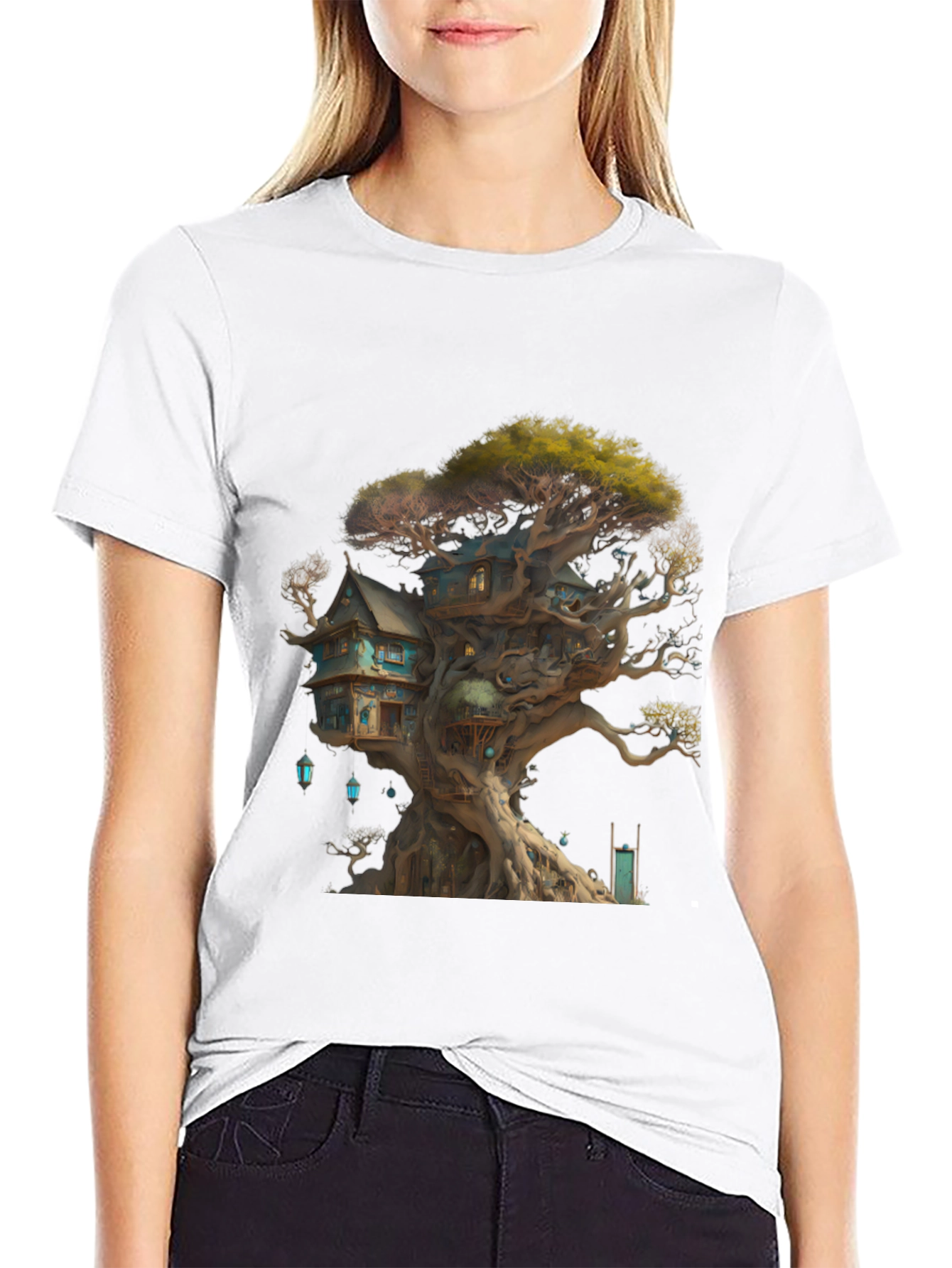 Black Enchanted Treehouse Graphic T-Shirt view 9