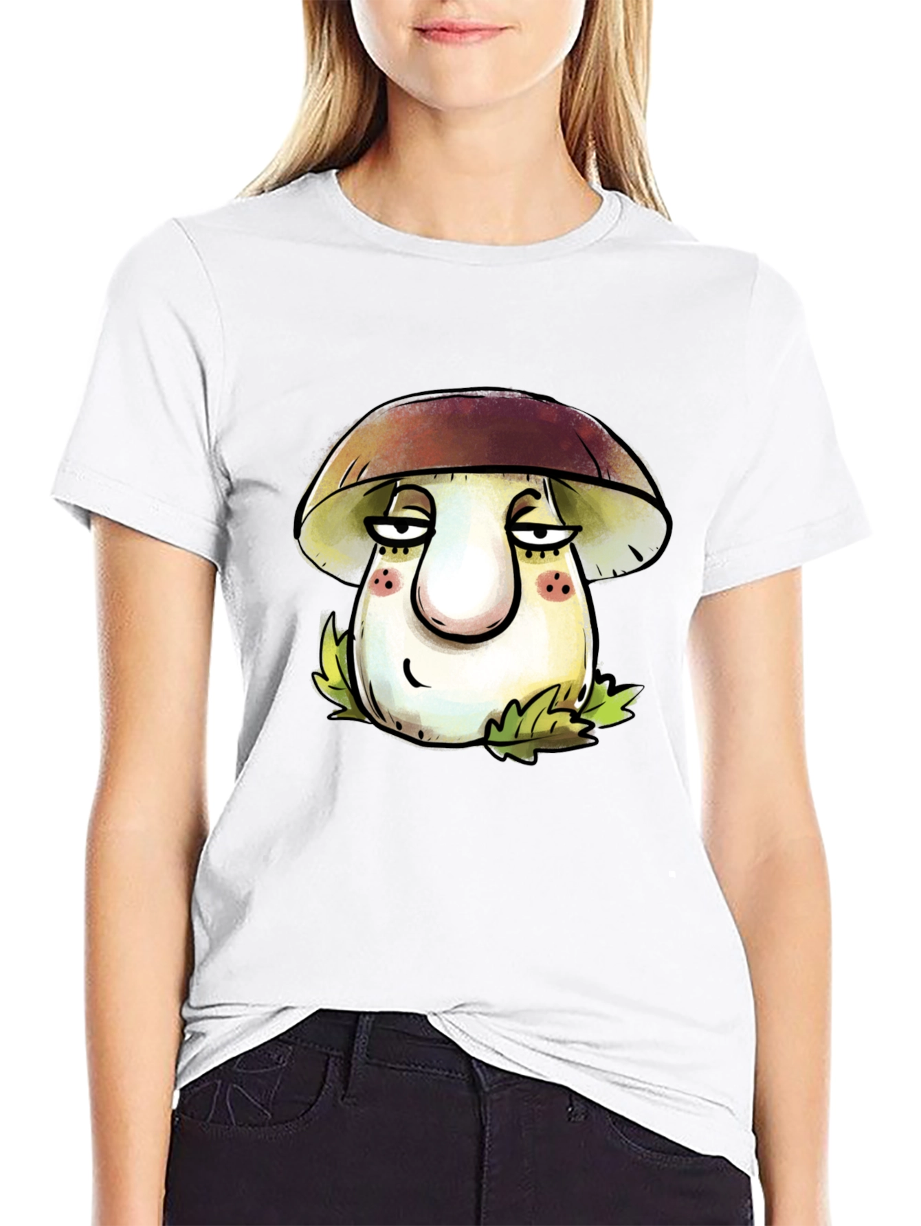 Black Mushroom Cartoon T-Shirt - Unisex Black Tee view 9